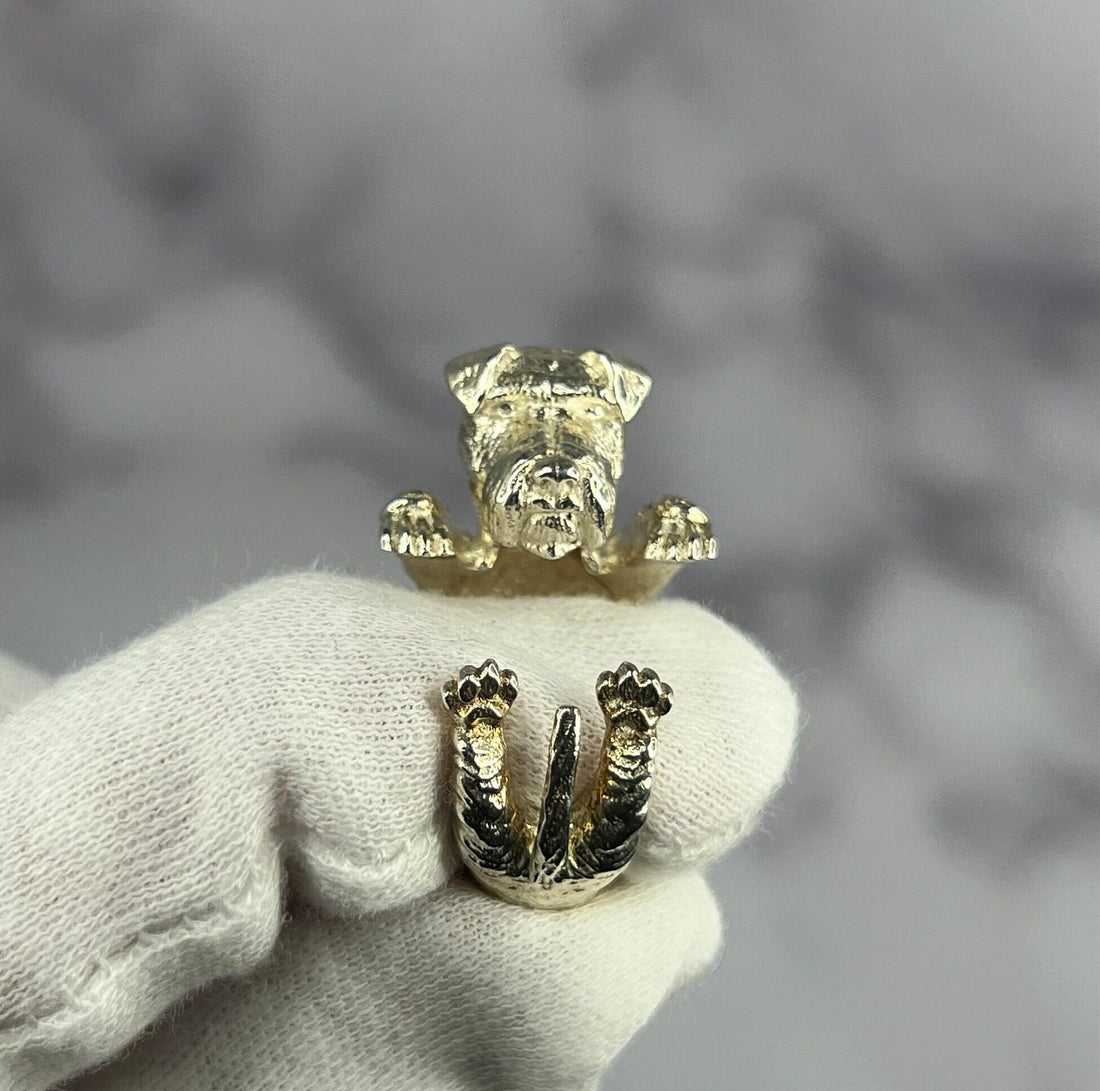 925 Sterling Silver Dog Puppy Animal Nature Cute Schnauzer Statement Open Hug Ri