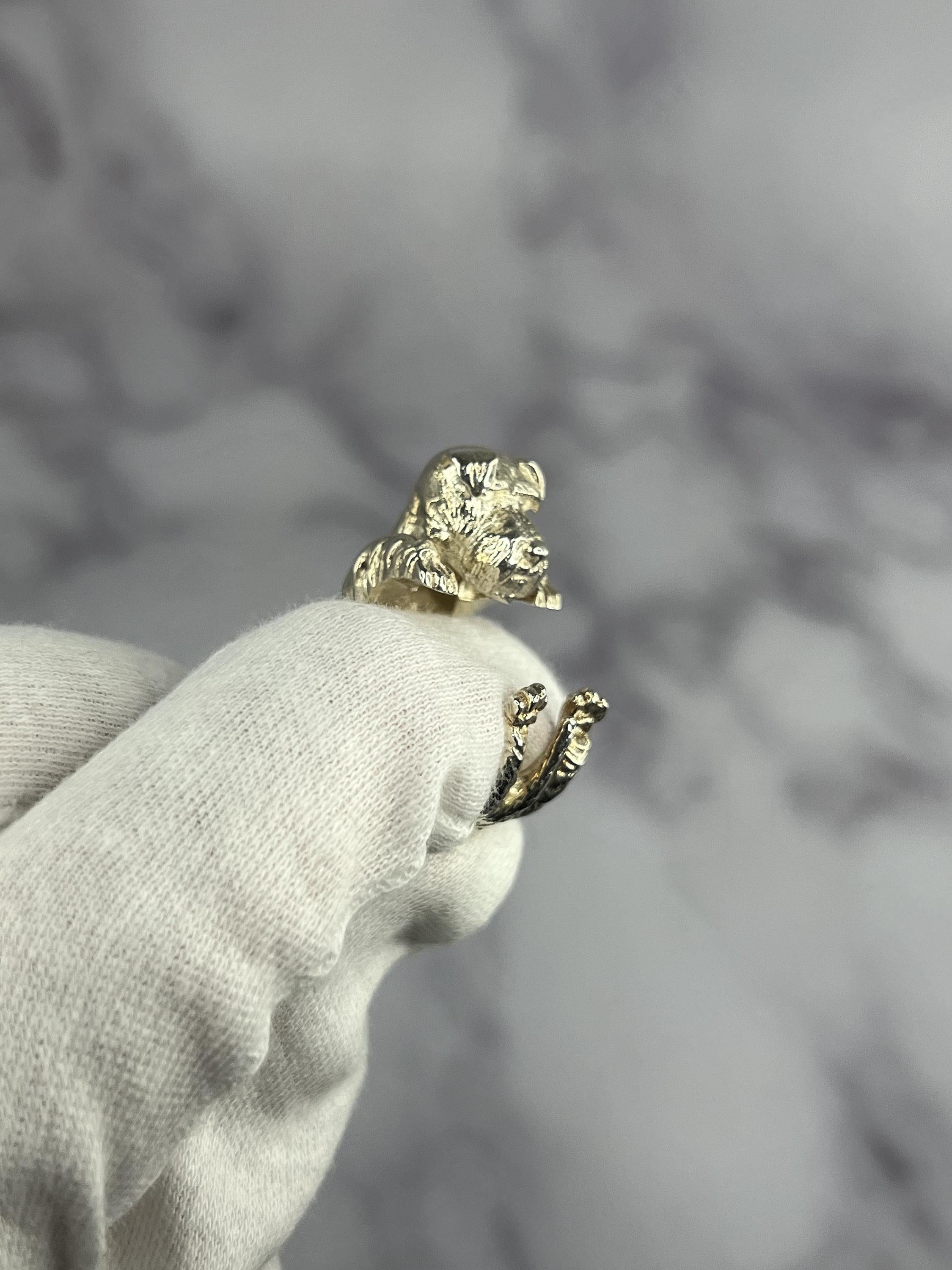 925 Sterling Silver Dog Puppy Animal Nature Cute Schnauzer Statement Open Hug Ri