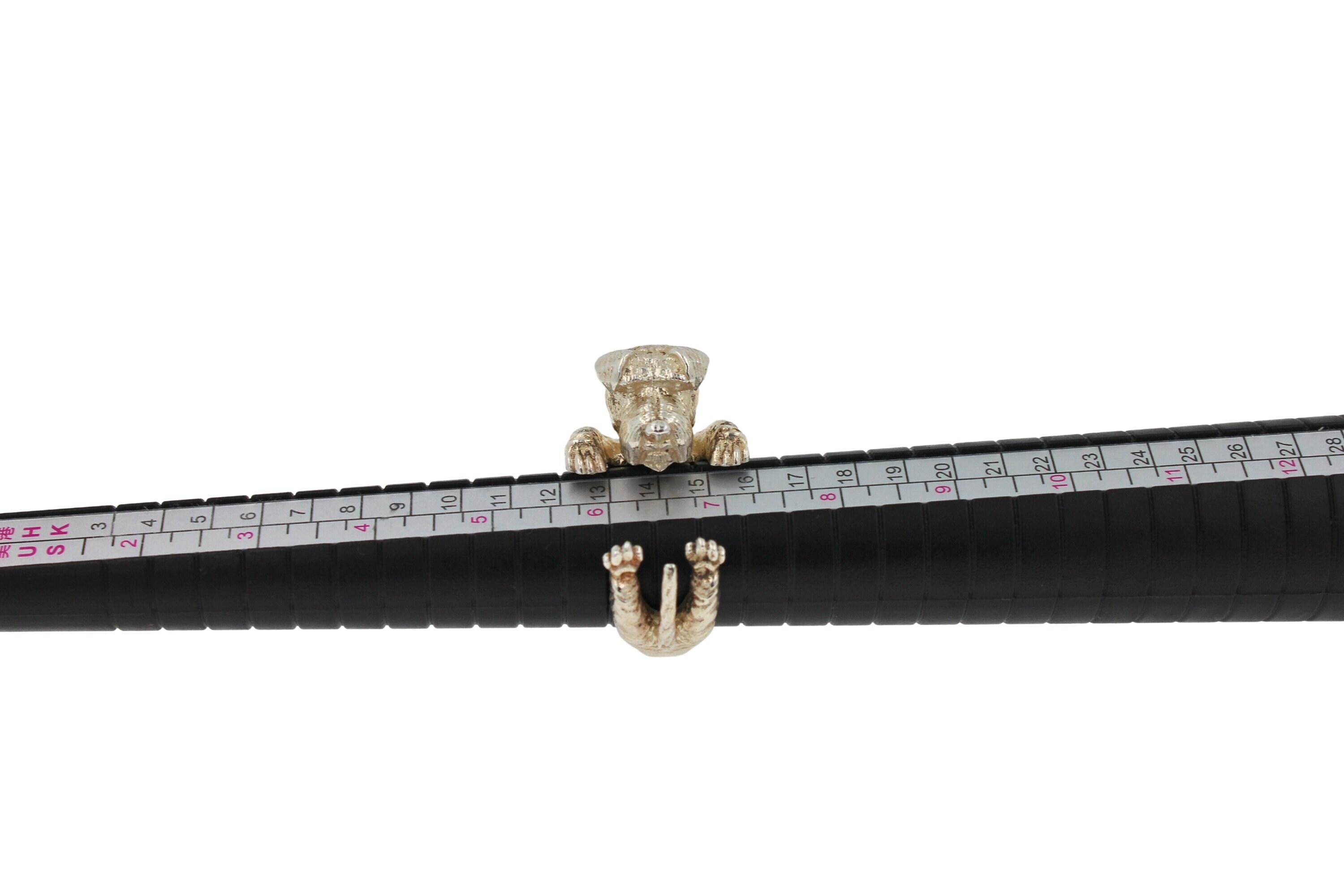 925 Sterling Silver Dog Puppy Animal Nature Cute Schnauzer Statement Open Hug Ri