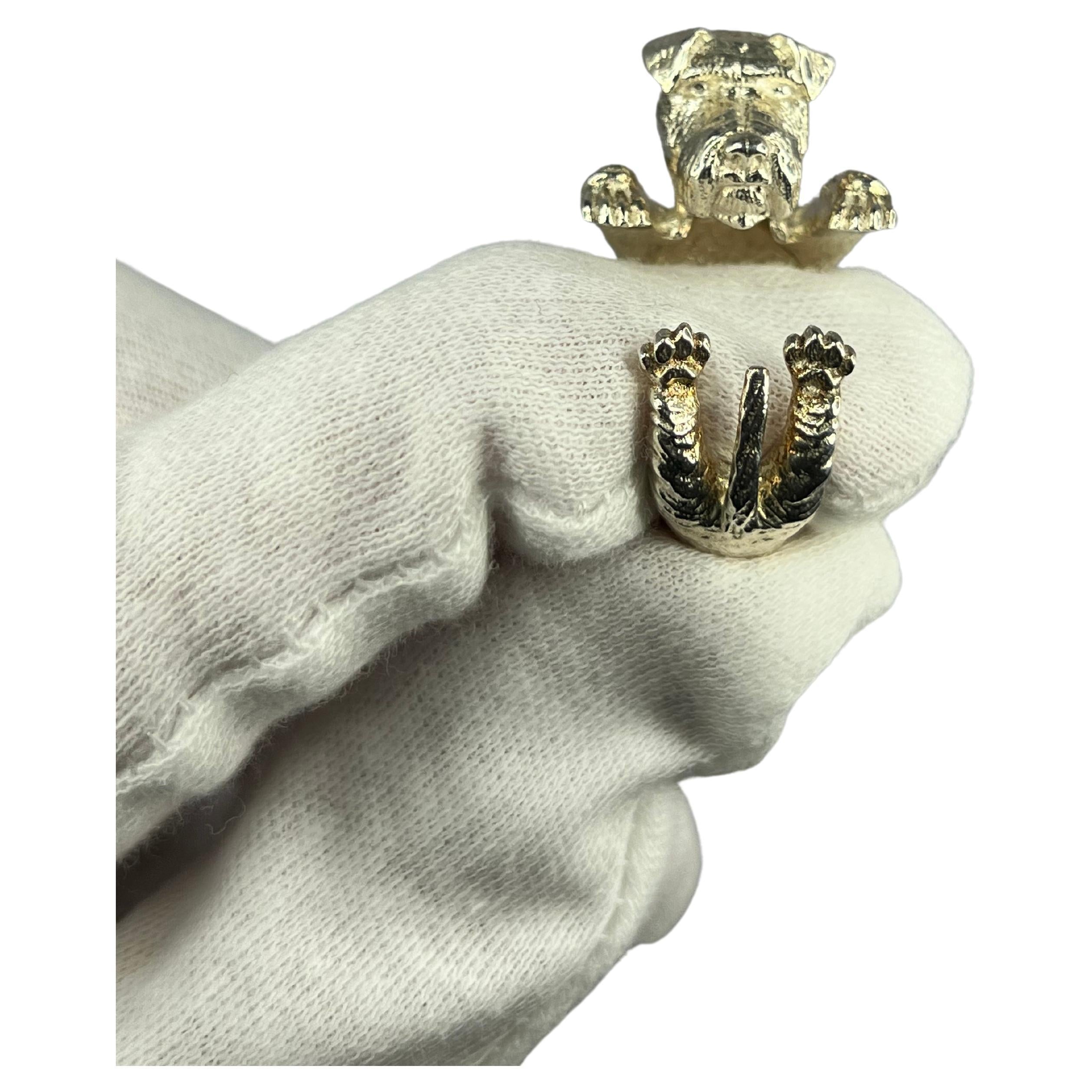 925 Sterling Silver Dog Puppy Animal Nature Cute Schnauzer Statement Open Ring