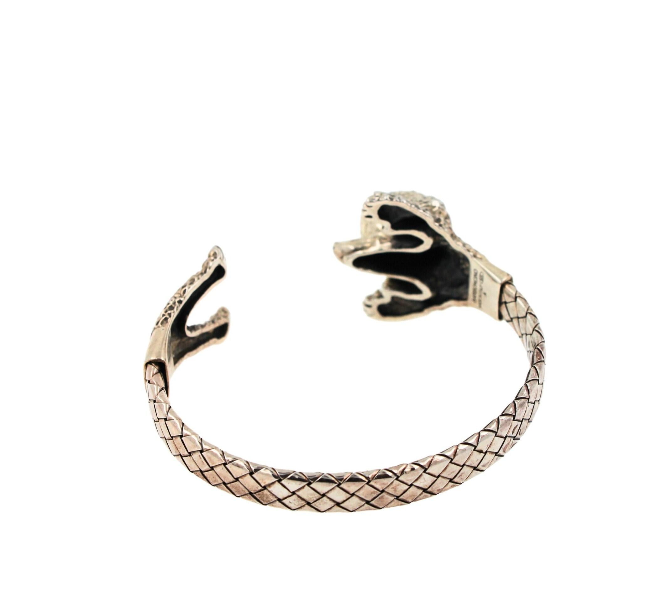 925 Sterling Silver Dog Puppy Animal Nature Hug Poodle Statement Bracelet Cuff B