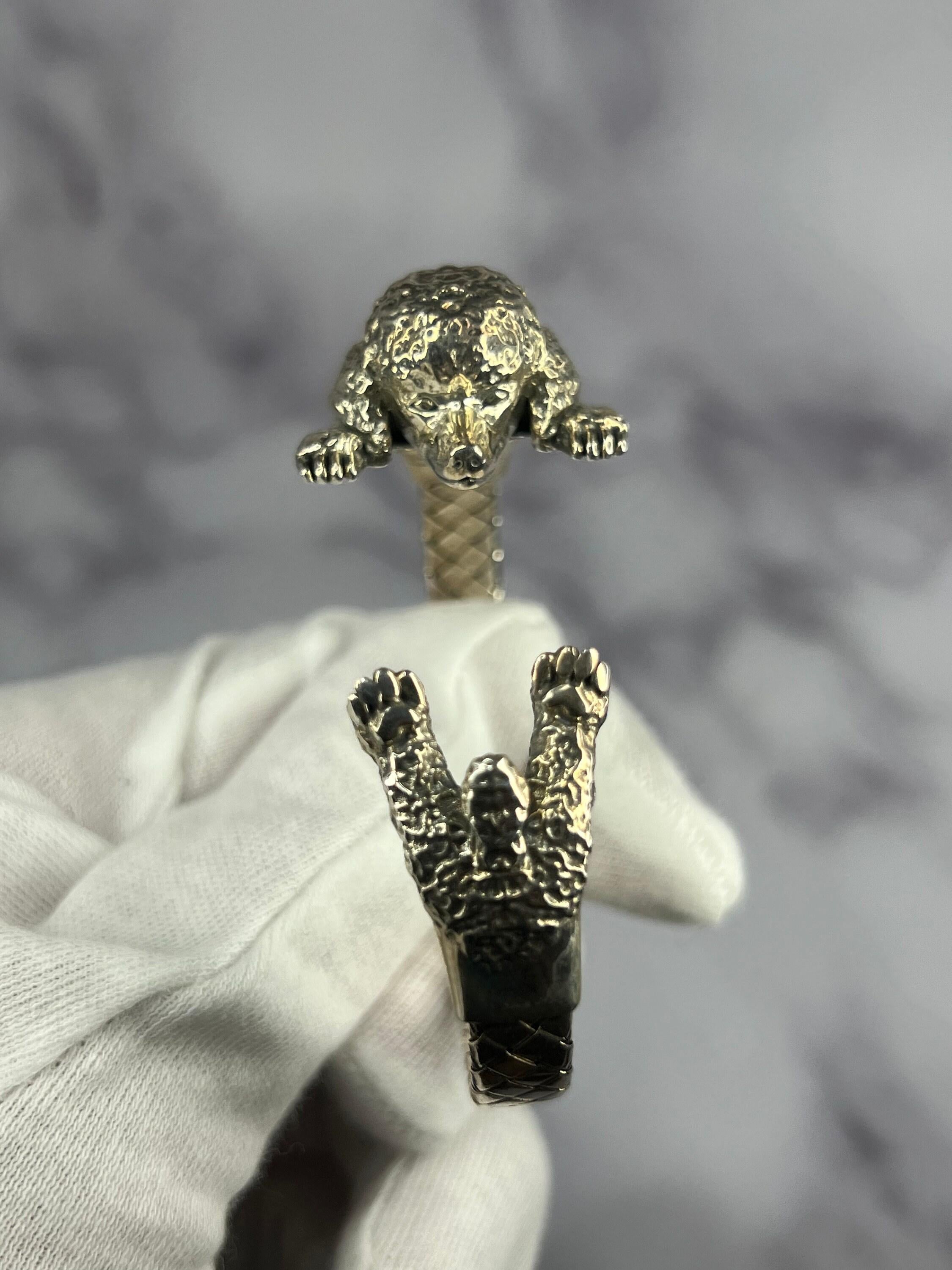 925 Sterling Silver Dog Puppy Animal Nature Hug Poodle Statement Bracelet Cuff B