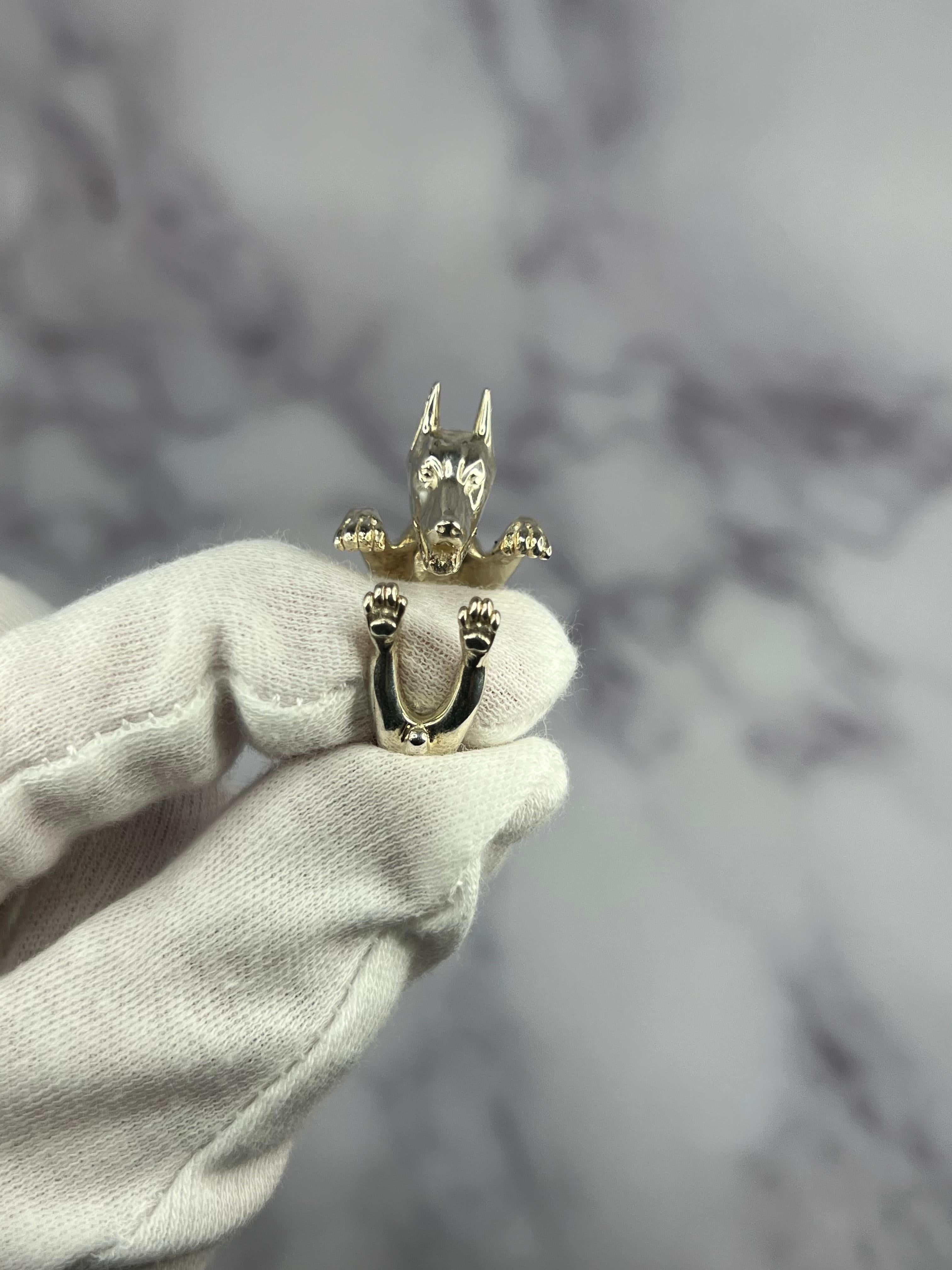 925 Sterling Silver Dog Puppy Animal Unique Doberman Statement Open Hug Ring