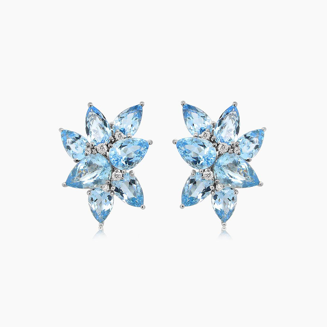 Pear Drop Shape Blue Aquamarines & Diamond 18K White Gold Earrings