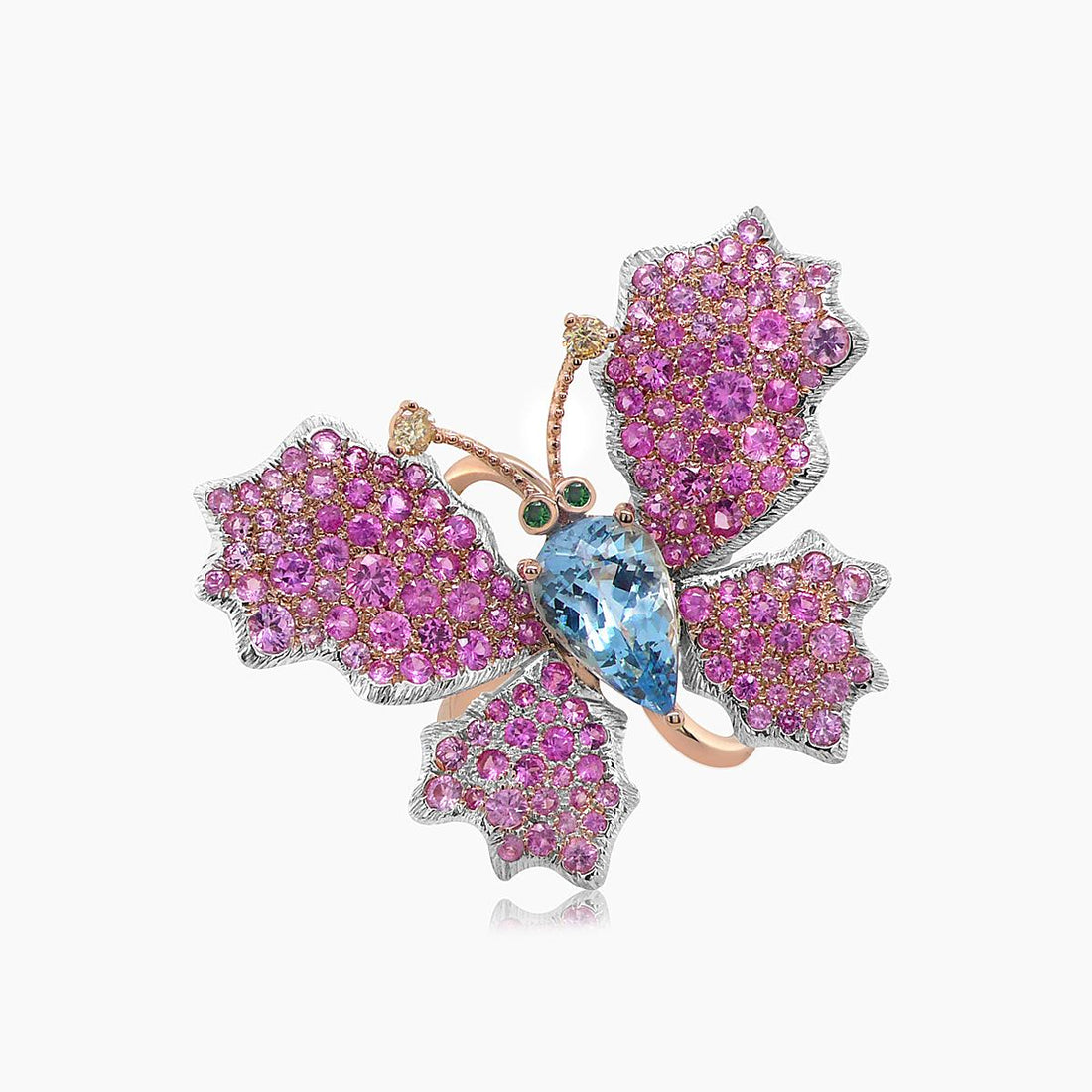 Aquamarine & Pink Sapphire Pave & Diamonds Butterfly Sweet 18K Rose Gold Ring