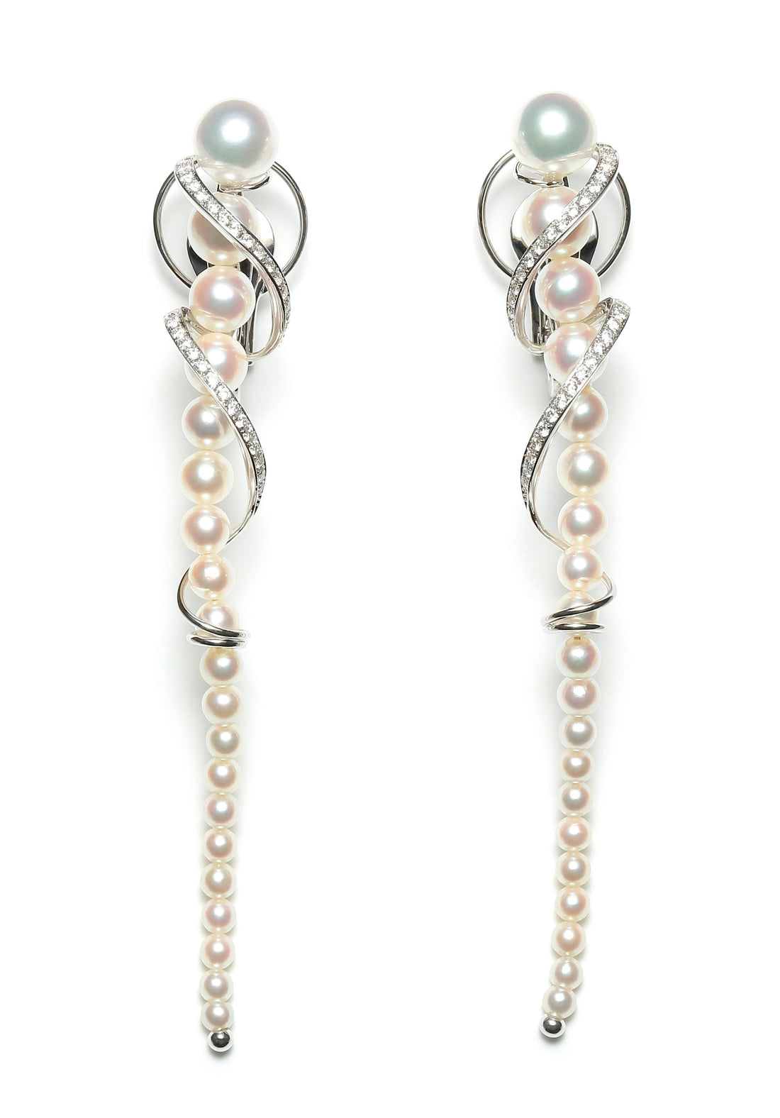 Akoya Baby White Pearl Diamond White Gold Luxury Cocktail Twist Conch Earrings