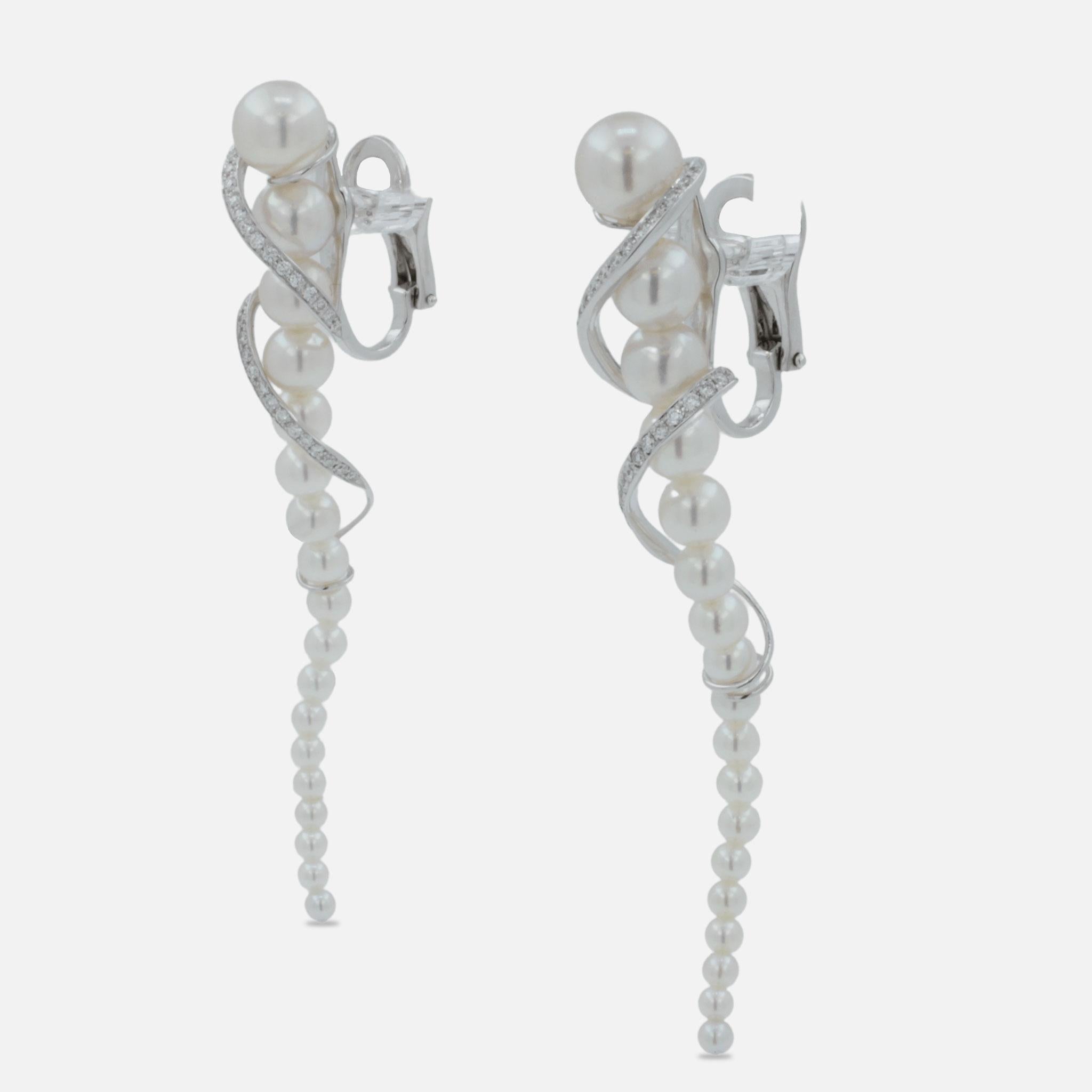 Akoya Baby White Pearl Diamond White Gold Luxury Cocktail Twist Conch Earrings