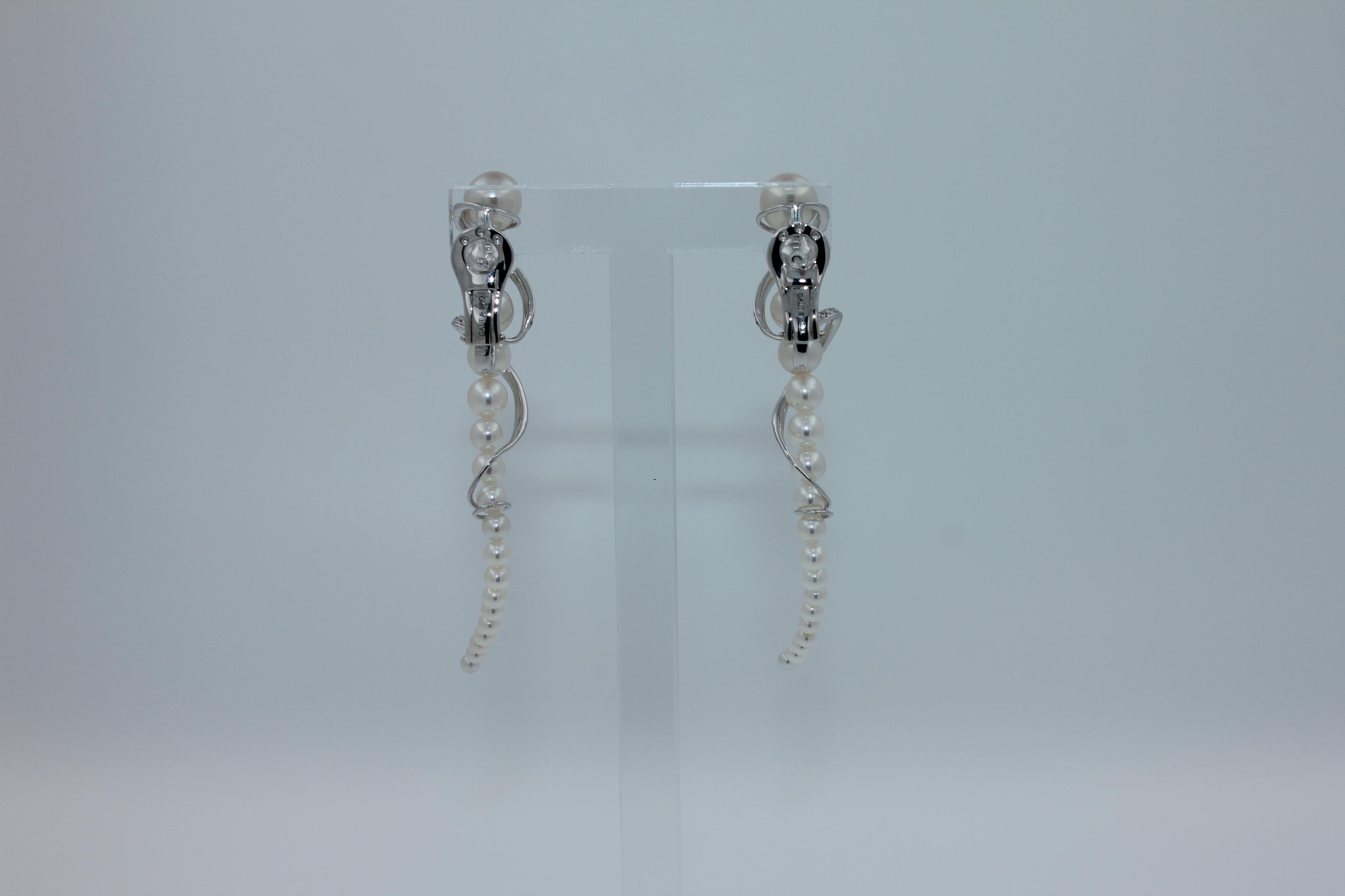 Akoya Baby White Pearl Diamond White Gold Luxury Cocktail Twist Conch Earrings