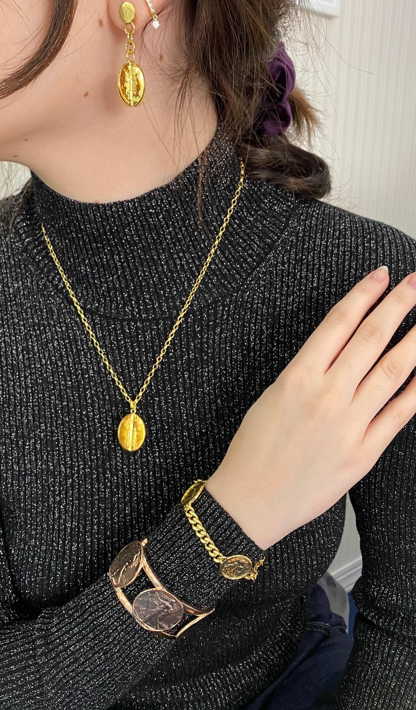 American USA Vintage Dollar Coin Curb Link Yellow Gold Vermeil Sterling Silver C