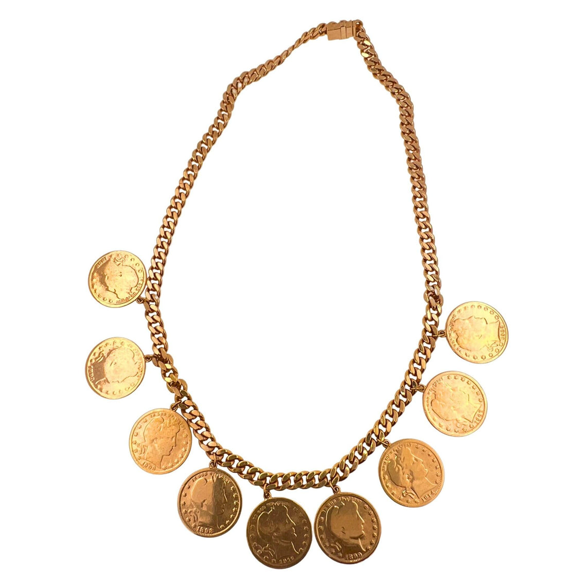 American USA Vintage Dollar Coin Rose Gold Vermeil Sterling Silver Curb Link Cha