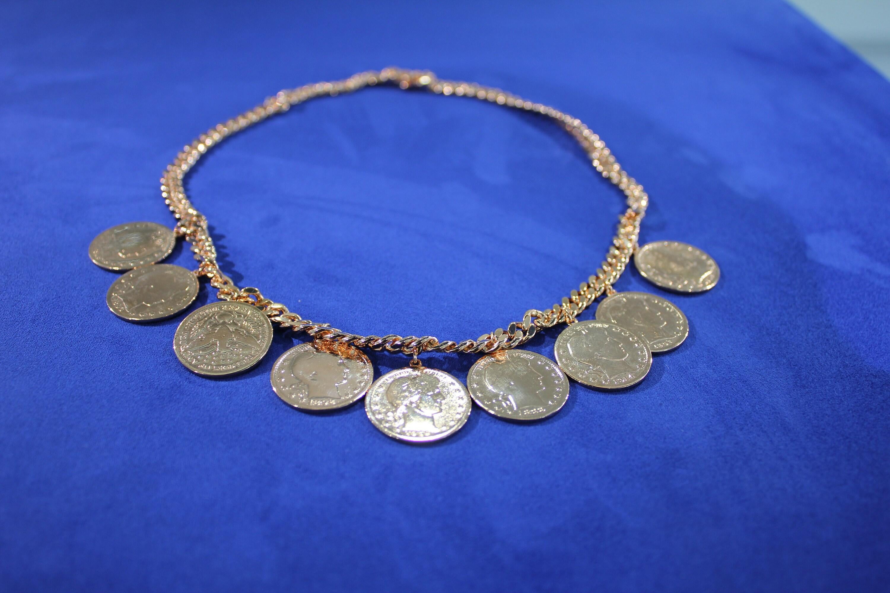 American USA Vintage Dollar Coin Rose Gold Vermeil Sterling Silver Curb Link Cha
