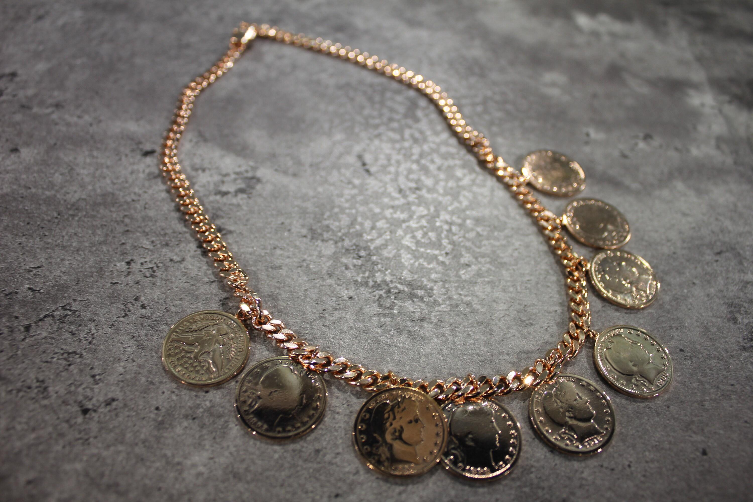American USA Vintage Dollar Coin Rose Gold Vermeil Sterling Silver Curb Link Cha