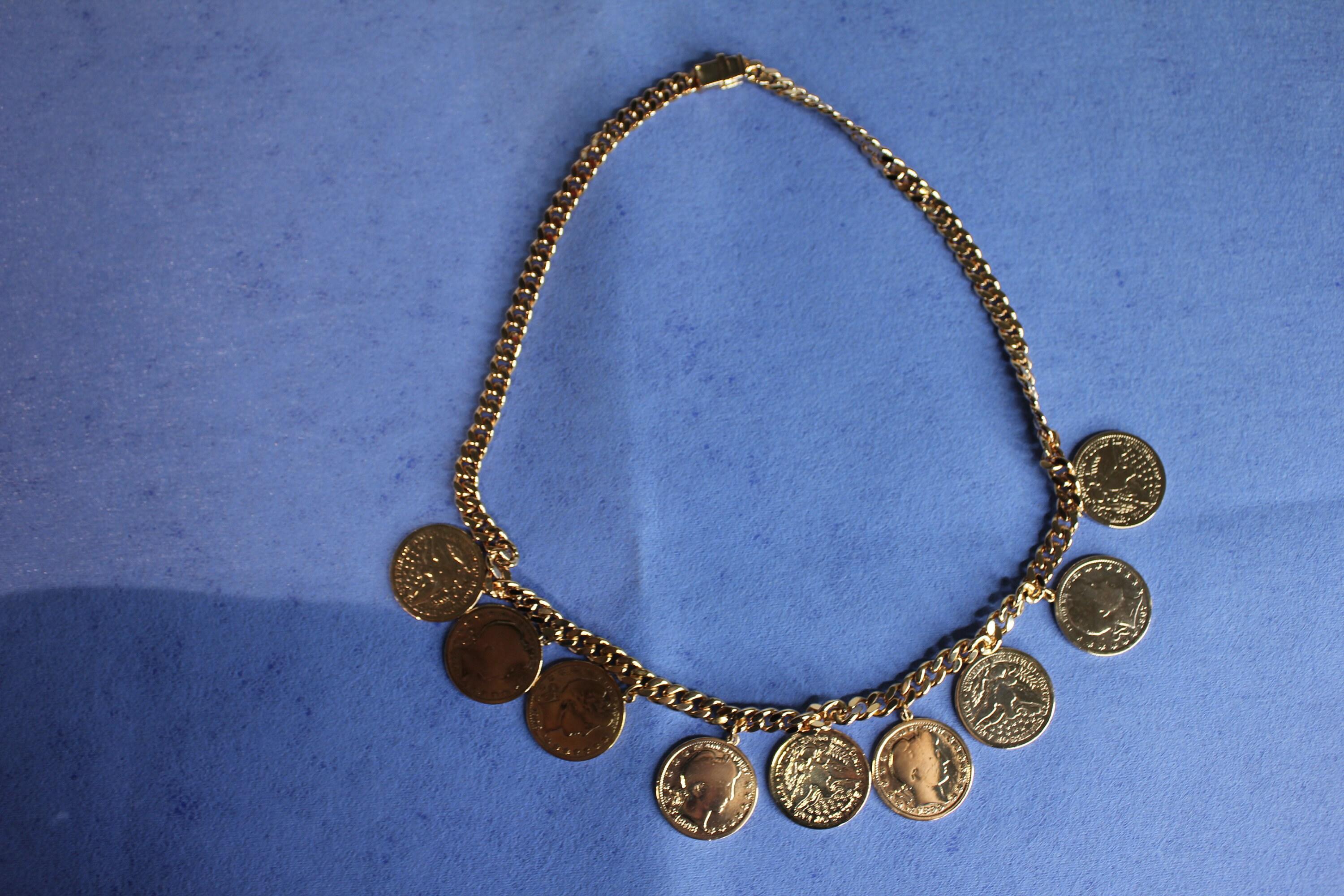 American USA Vintage Dollar Coin Rose Gold Vermeil Sterling Silver Curb Link Cha
