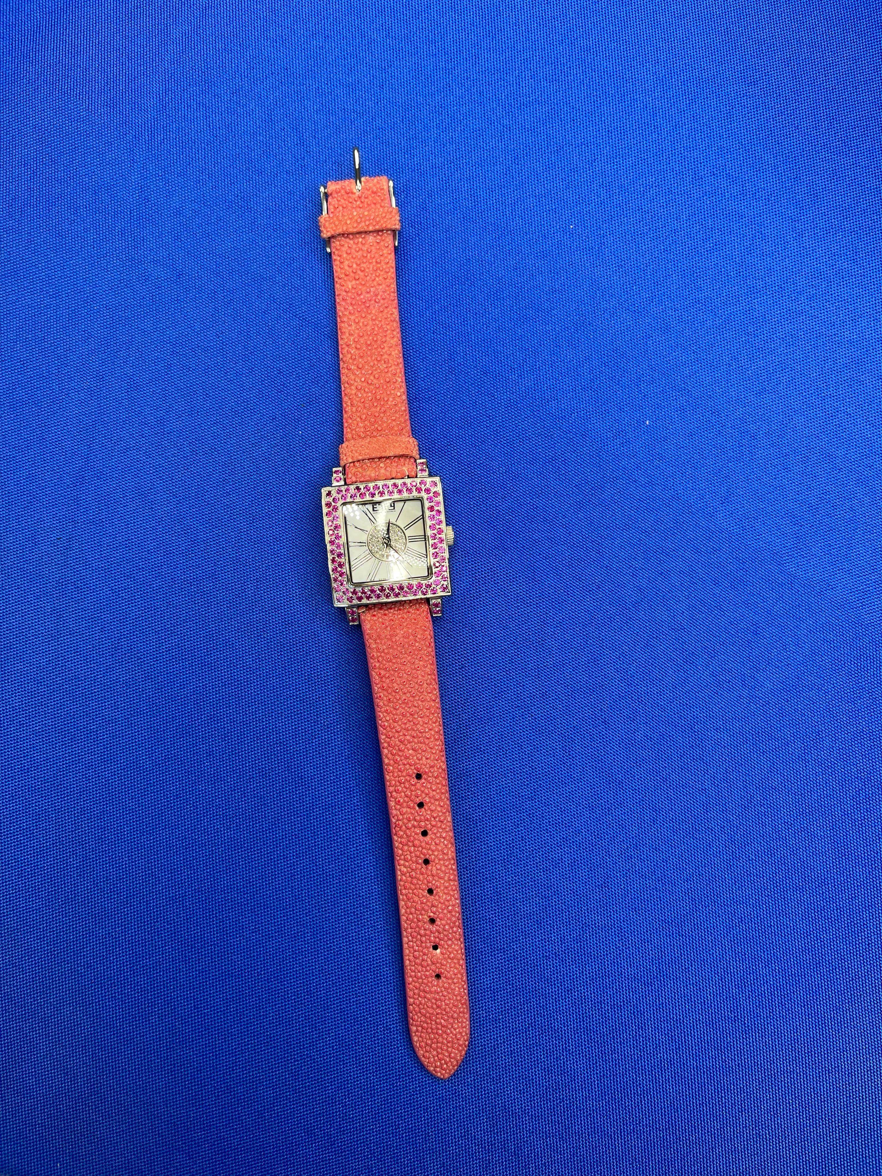 Amethyst & Diamonds Pave Dial Luxury Swiss Quartz Exotic Leather Watch