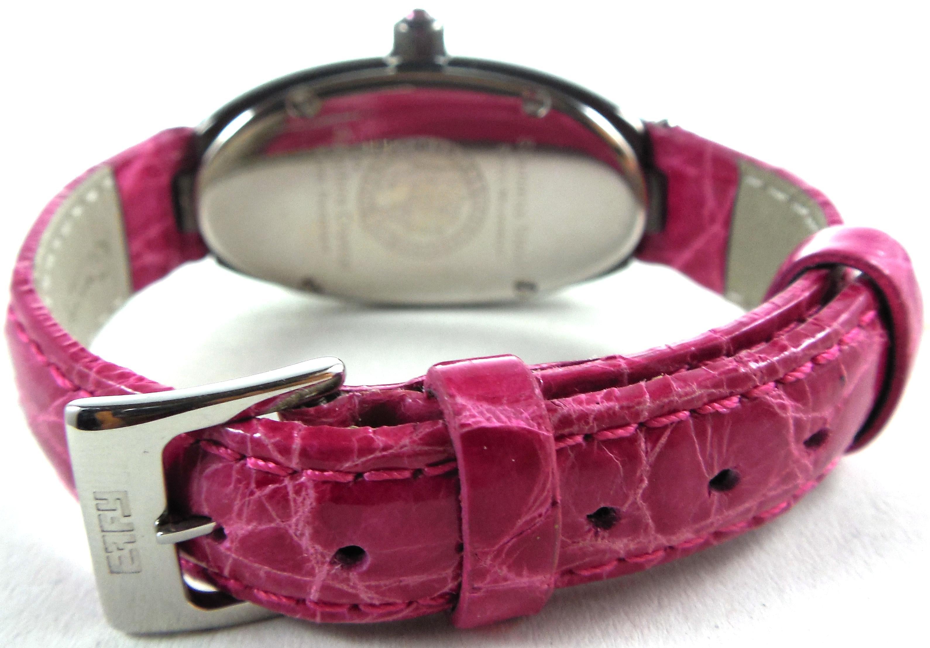 Amethysts Pave Dial Luxury Swiss Quartz Exotic Leather Band Watch