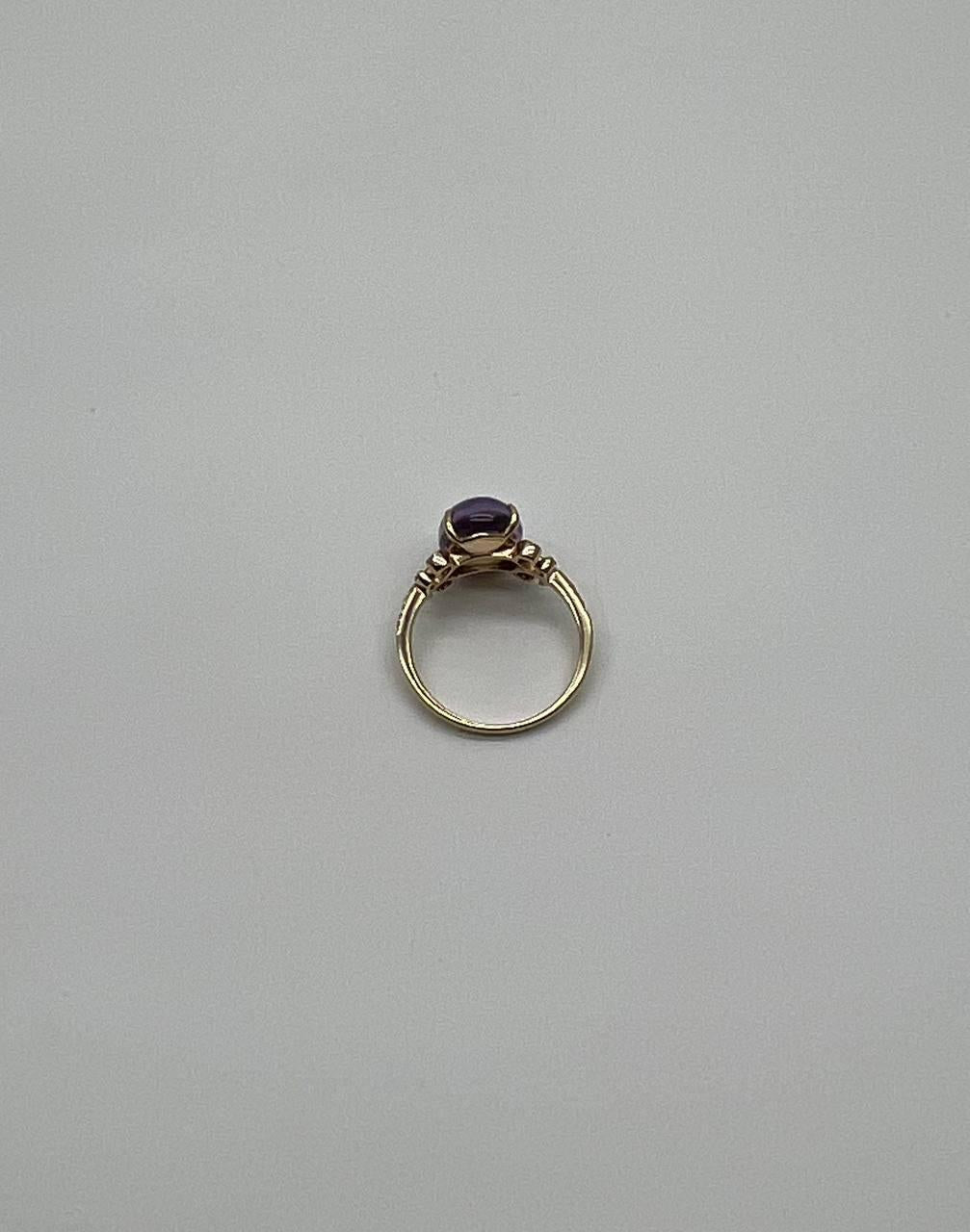 Oval Cabochon Pink Violet Amethyst 14K Diamond Statement Unique Ring