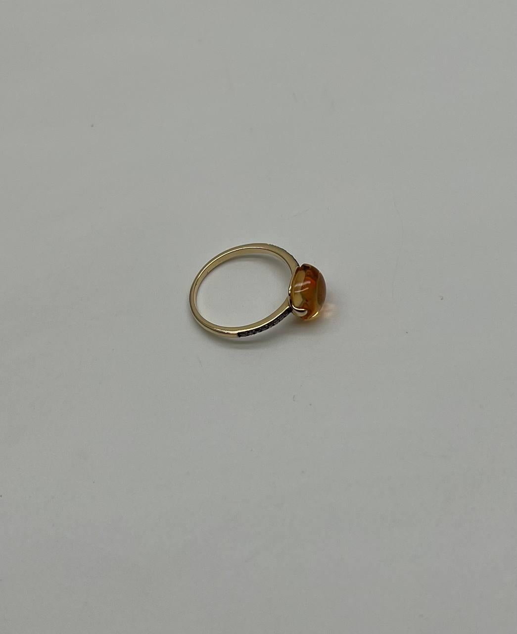 Cushion Cabochon Orange Brown Citrine Diamond 14K Gold Statement Minimalist Ring