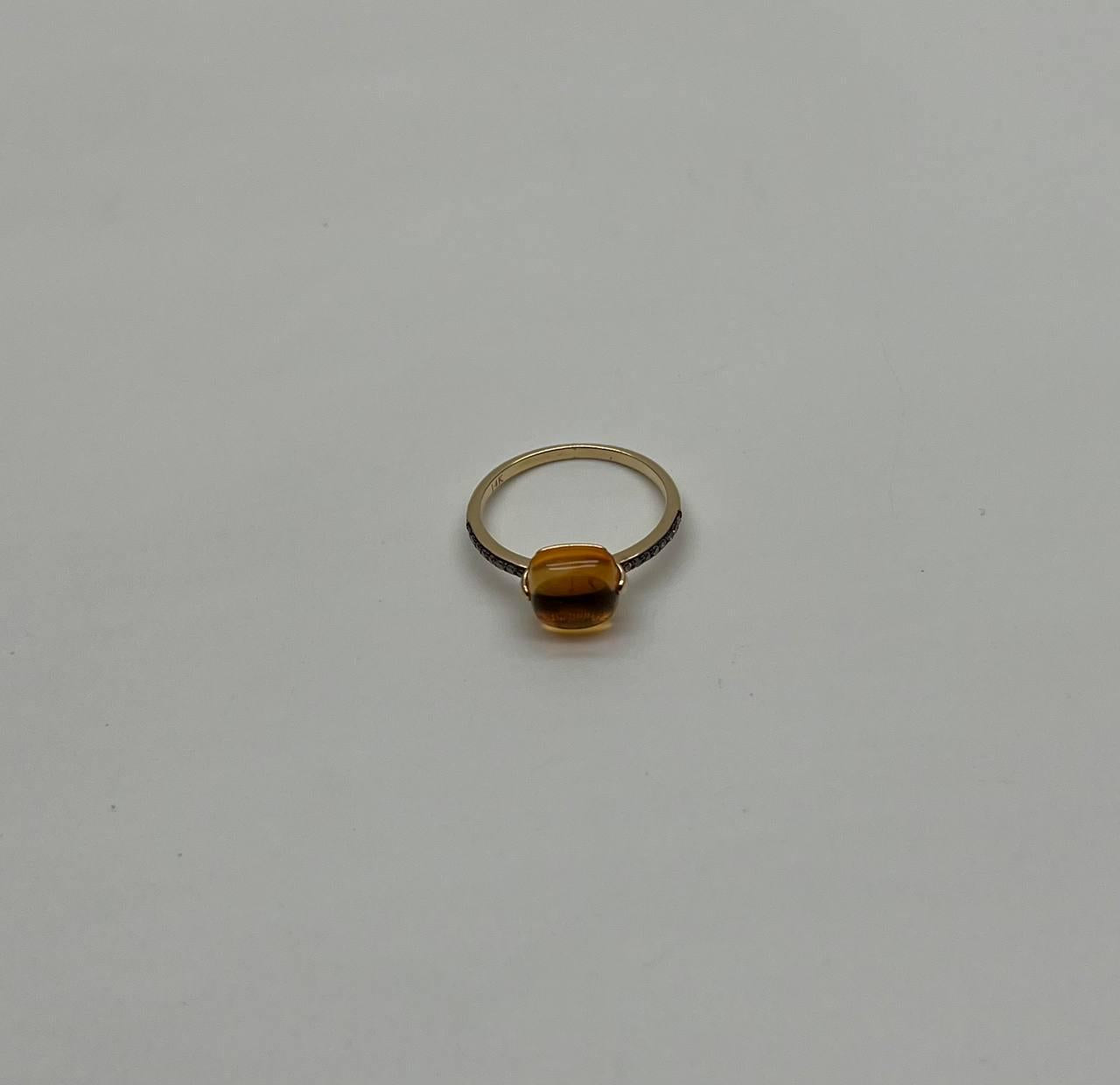 Cushion Cabochon Orange Brown Citrine Diamond 14K Gold Statement Minimalist Ring