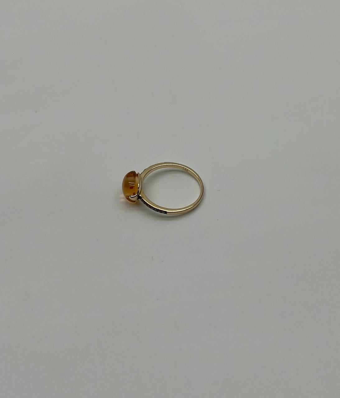 Cushion Cabochon Orange Brown Citrine Diamond 14K Gold Statement Minimalist Ring
