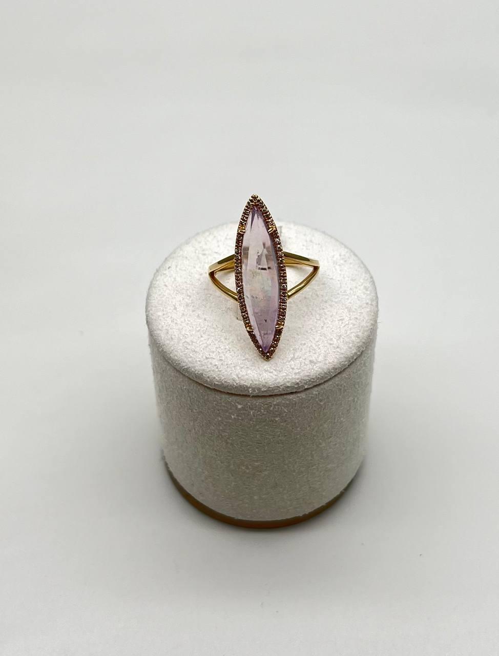 Marquis Light Violet Purple Amethyst Diamond Halo 14 Yellow Gold Statement Ring