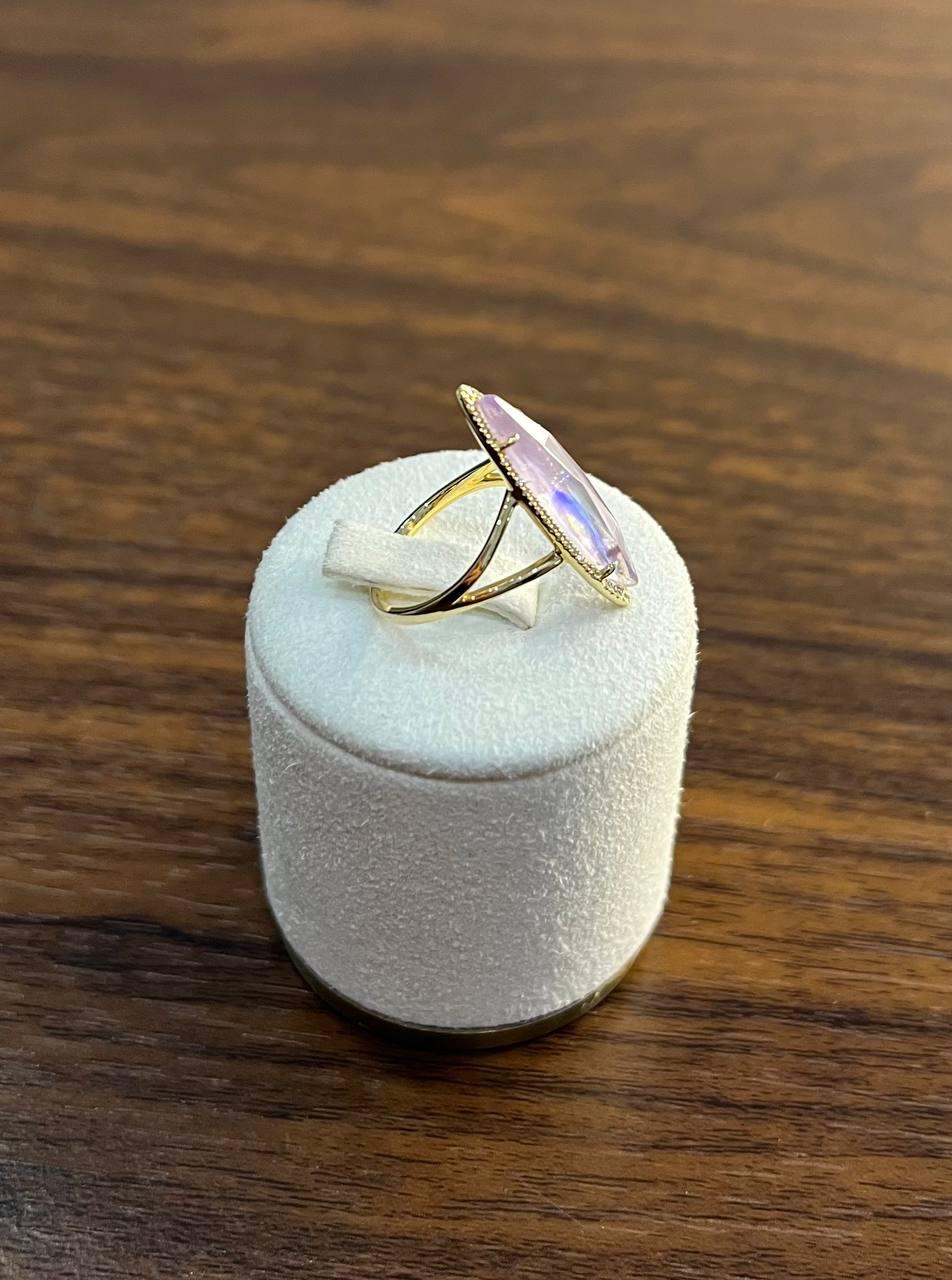 Marquis Light Violet Purple Amethyst Diamond Halo 14 Yellow Gold Statement Ring