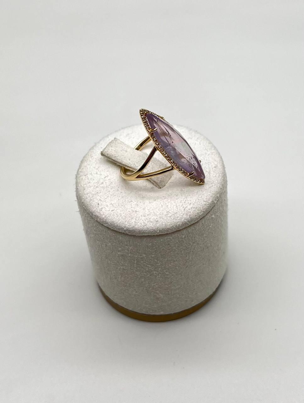 Marquis Light Violet Purple Amethyst Diamond Halo 14 Yellow Gold Statement Ring