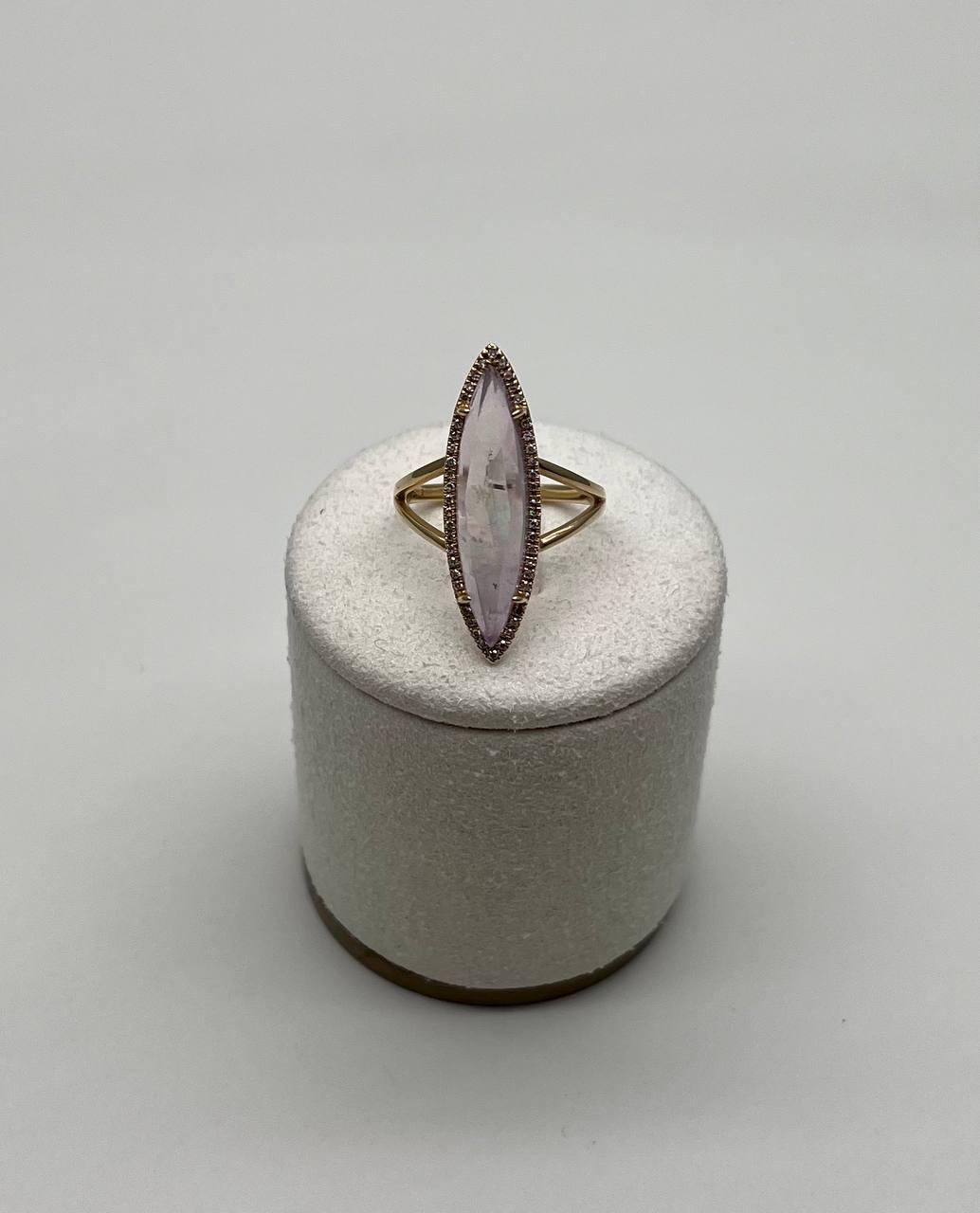 Marquis Light Violet Purple Amethyst Diamond Halo 14 Yellow Gold Statement Ring