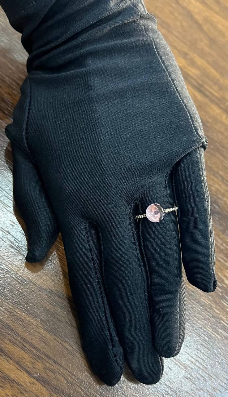 Round Cabochon Pink Violet Purple Amethyst Diamond 14K Gold Statement Ring