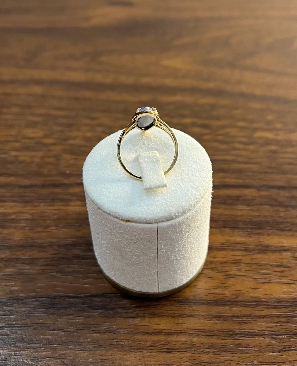 Marquise Shape Dark Blue Lapis Lazuli Cabo 14K Yellow Gold Diamond Halo Set Ring