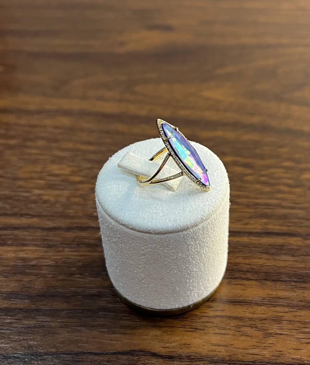 Marquis Light Violet Purple Amethyst Diamond Halo 14 Yellow Gold Statement Ring
