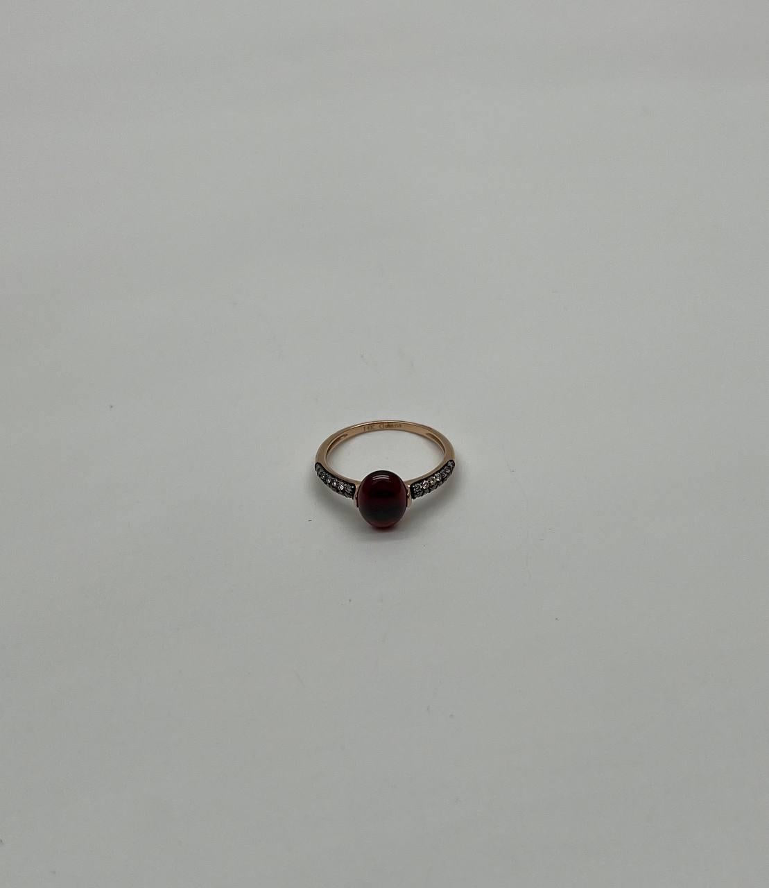Oval Shape Dark Red Ruby Cabochon 14K Yellow Gold Diamond Accented Cocktail Ring