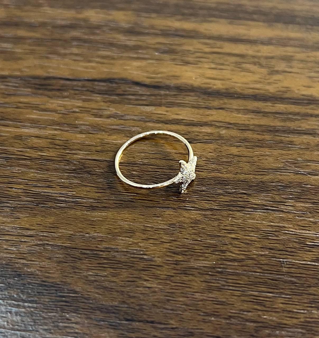 Diamonds Pave Set Star 14K Rose Gold Dainty Motif Band Ring
