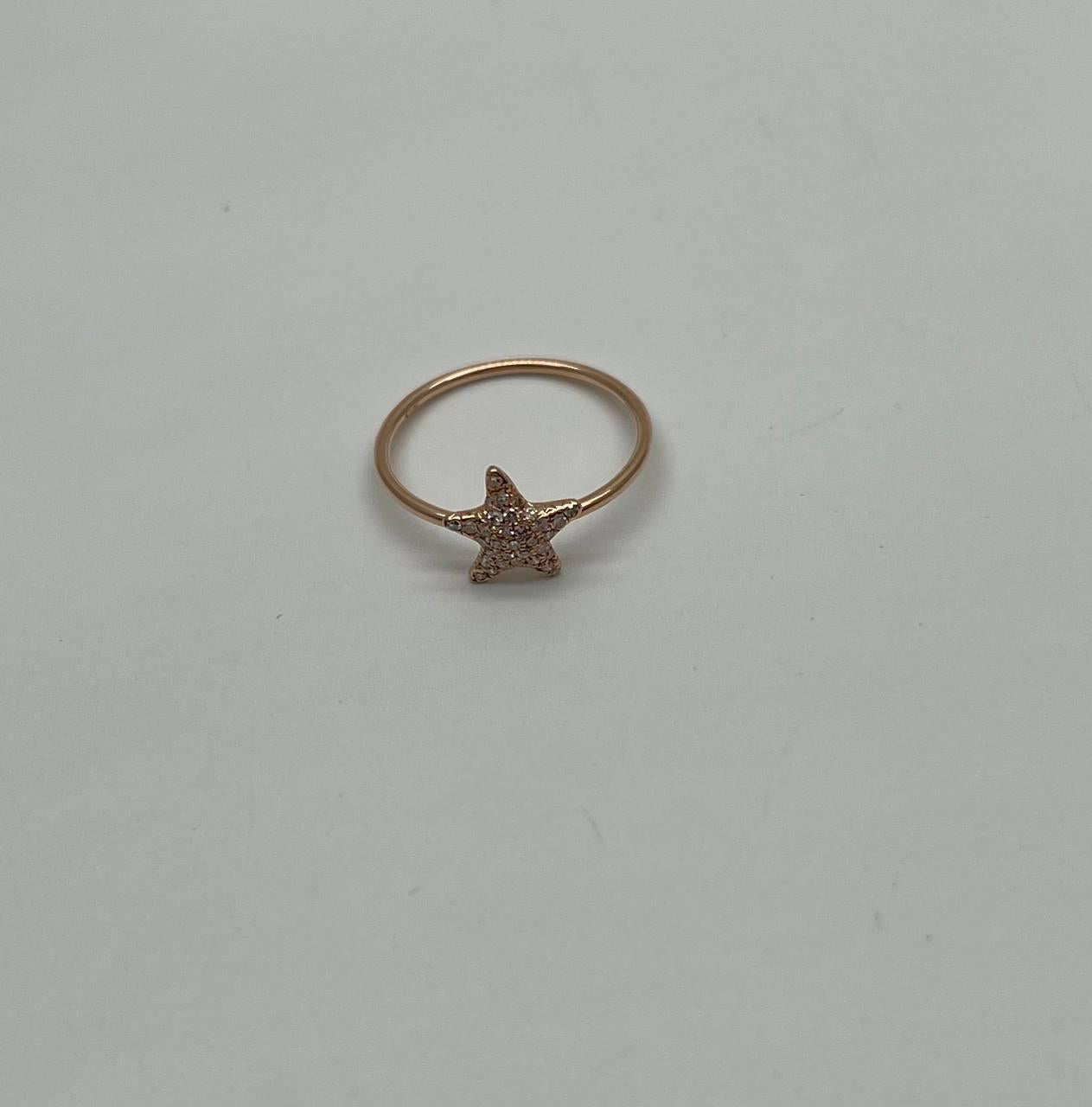 Diamonds Pave Set Star 14K Rose Gold Dainty Motif Band Ring