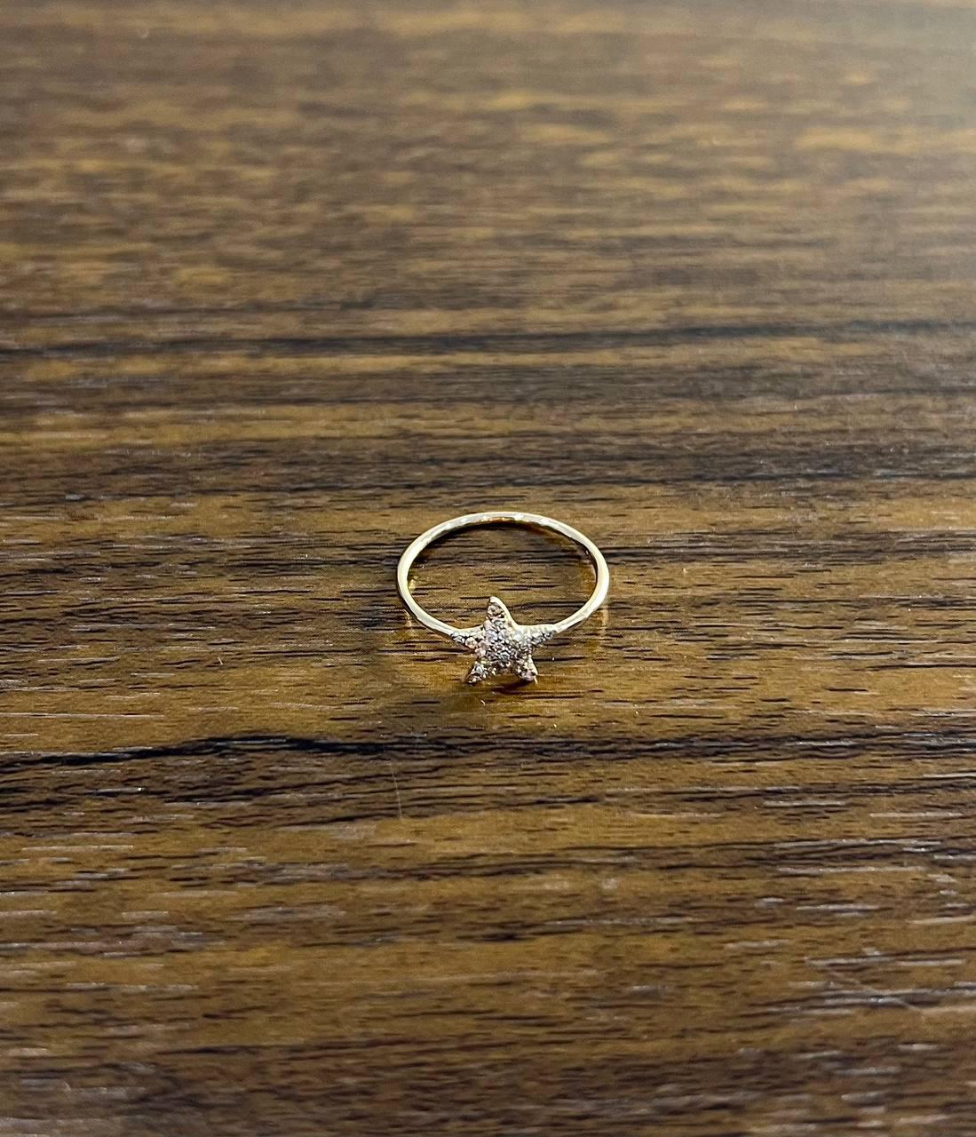 Diamonds Pave Set Star 14K Rose Gold Dainty Motif Band Ring