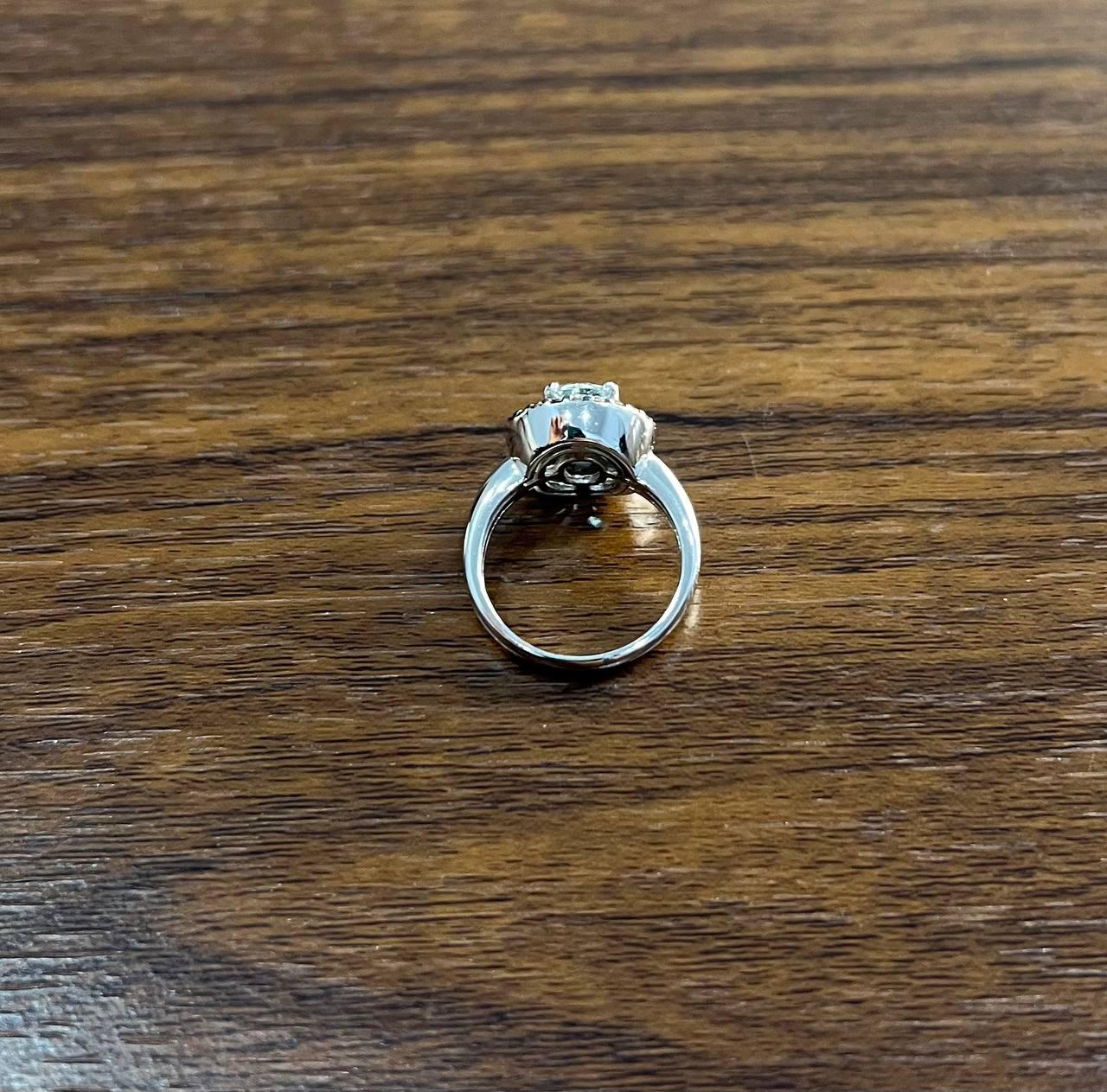 Round Cut Light Blue Aquamarine Diamonds Halo 14K White Gold Statement Ring