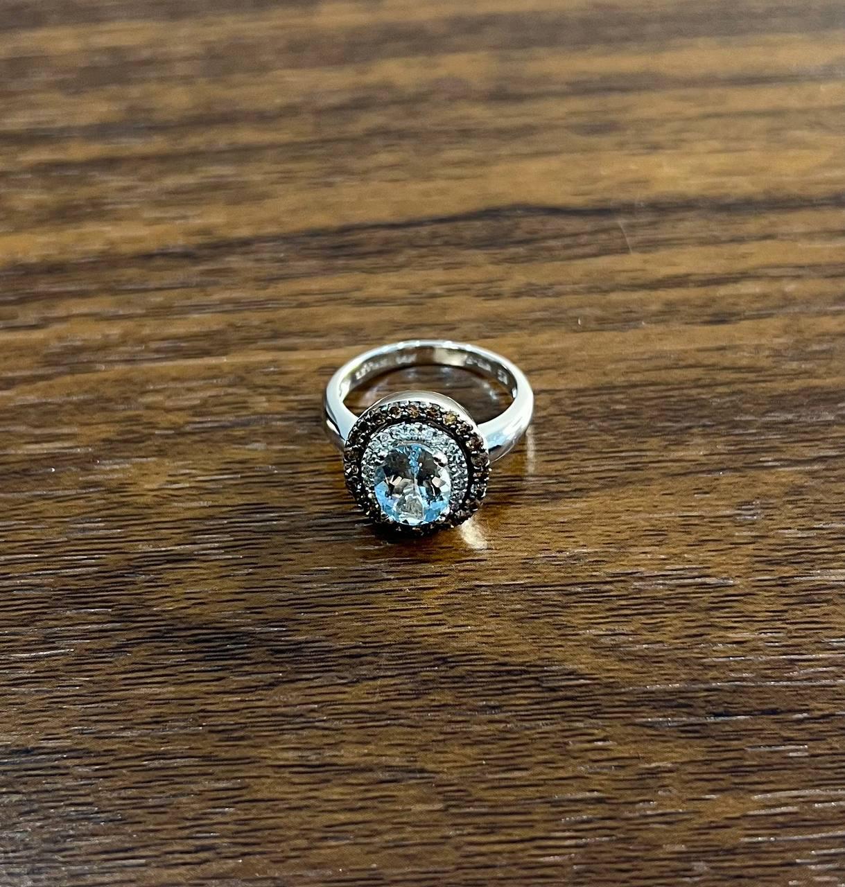 Round Cut Light Blue Aquamarine Diamonds Halo 14K White Gold Statement Ring