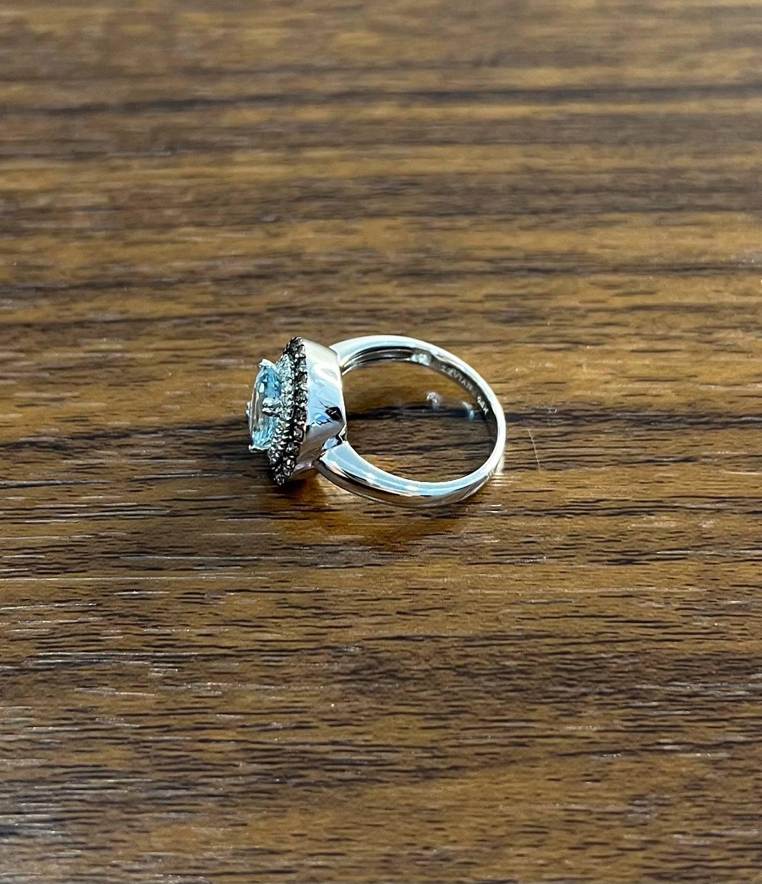 Round Cut Light Blue Aquamarine Diamonds Halo 14K White Gold Statement Ring