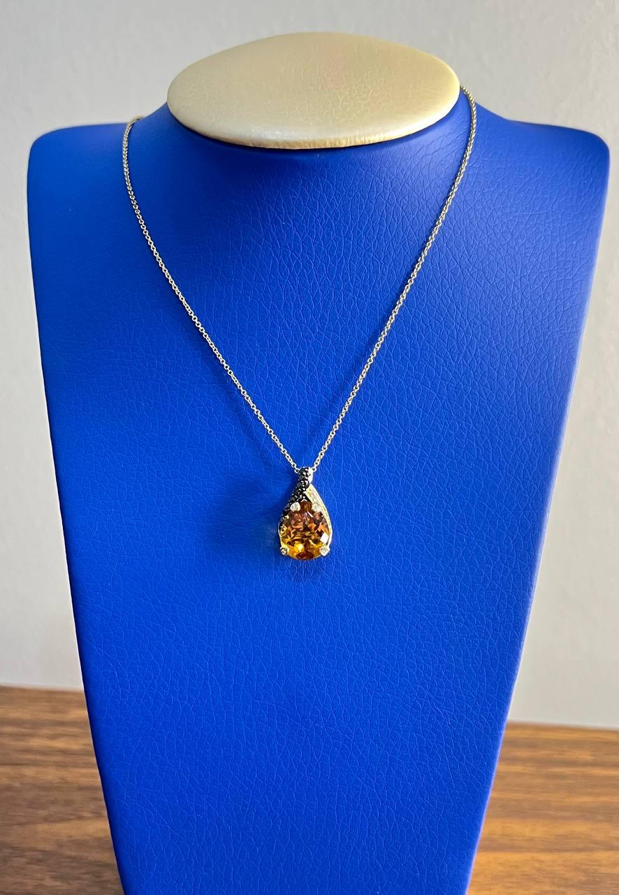 Dark Orange Citrine Tear Drop Shape Diamond Gemstone 14K Gold Pendant Necklace