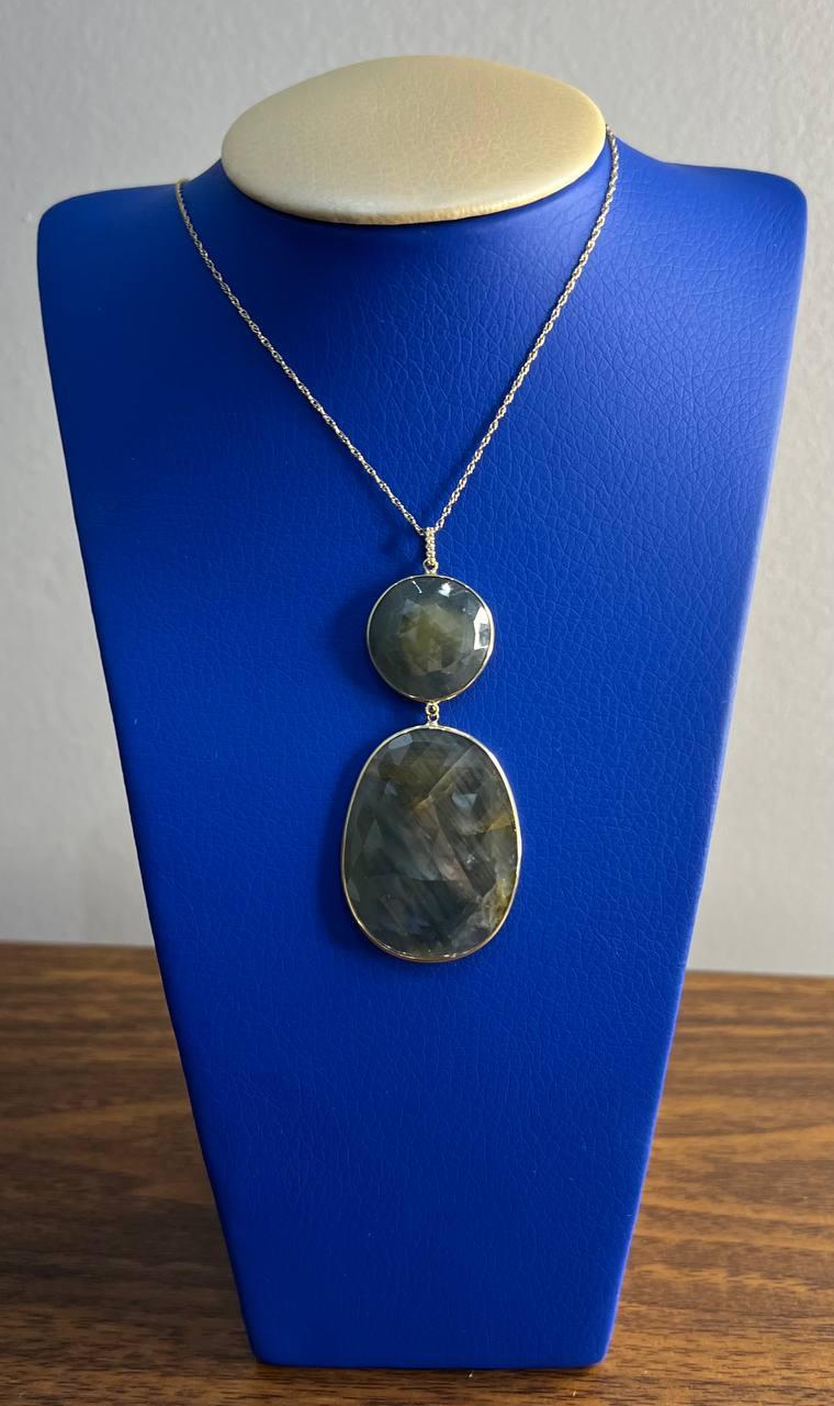 Dark Earthy Green Labradorite Diamonds Halo 14K Gold Statement Earrings