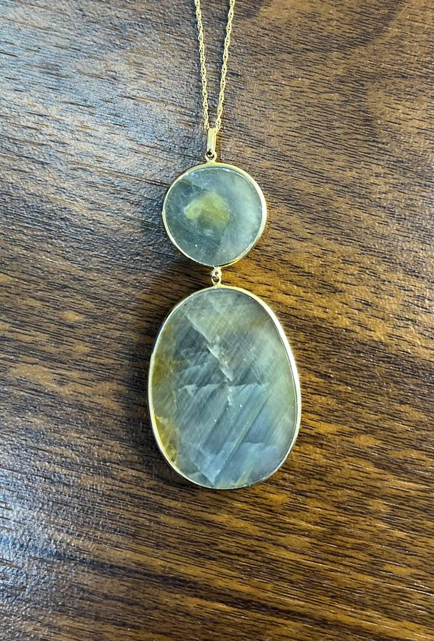 Dark Earthy Green Labradorite Diamonds Halo 14K Gold Statement Earrings