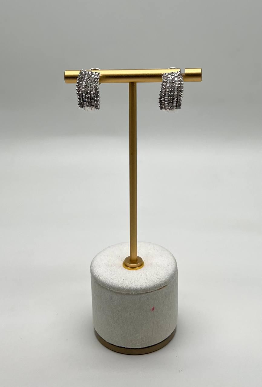 Diamond Baguette Pave Set 14K White Gold Statement Huggie Earrings