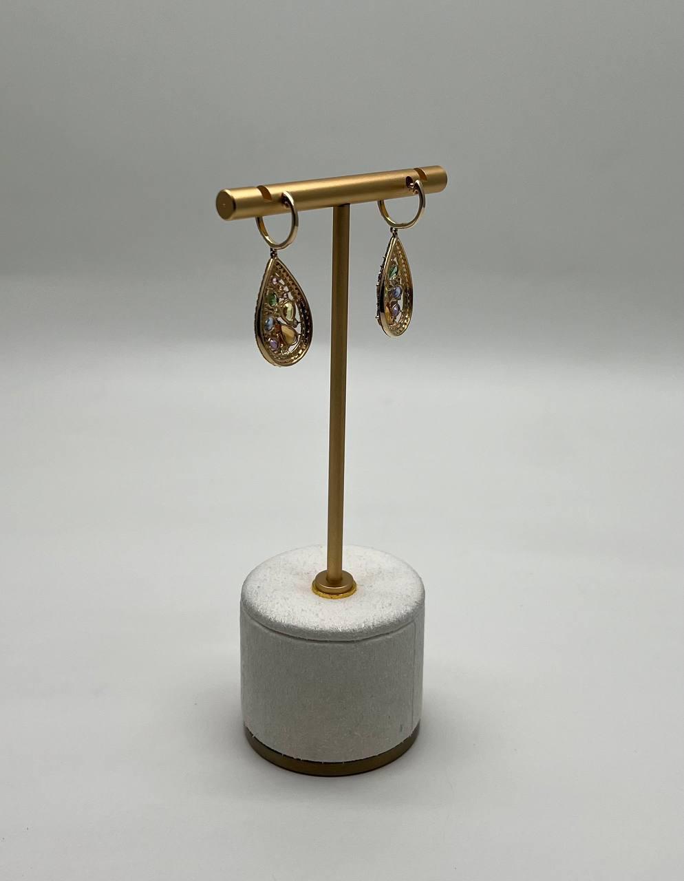 Multicolor Rainbow Sapphires Diamond 14K Yellow Gold Statement Drop Earrings