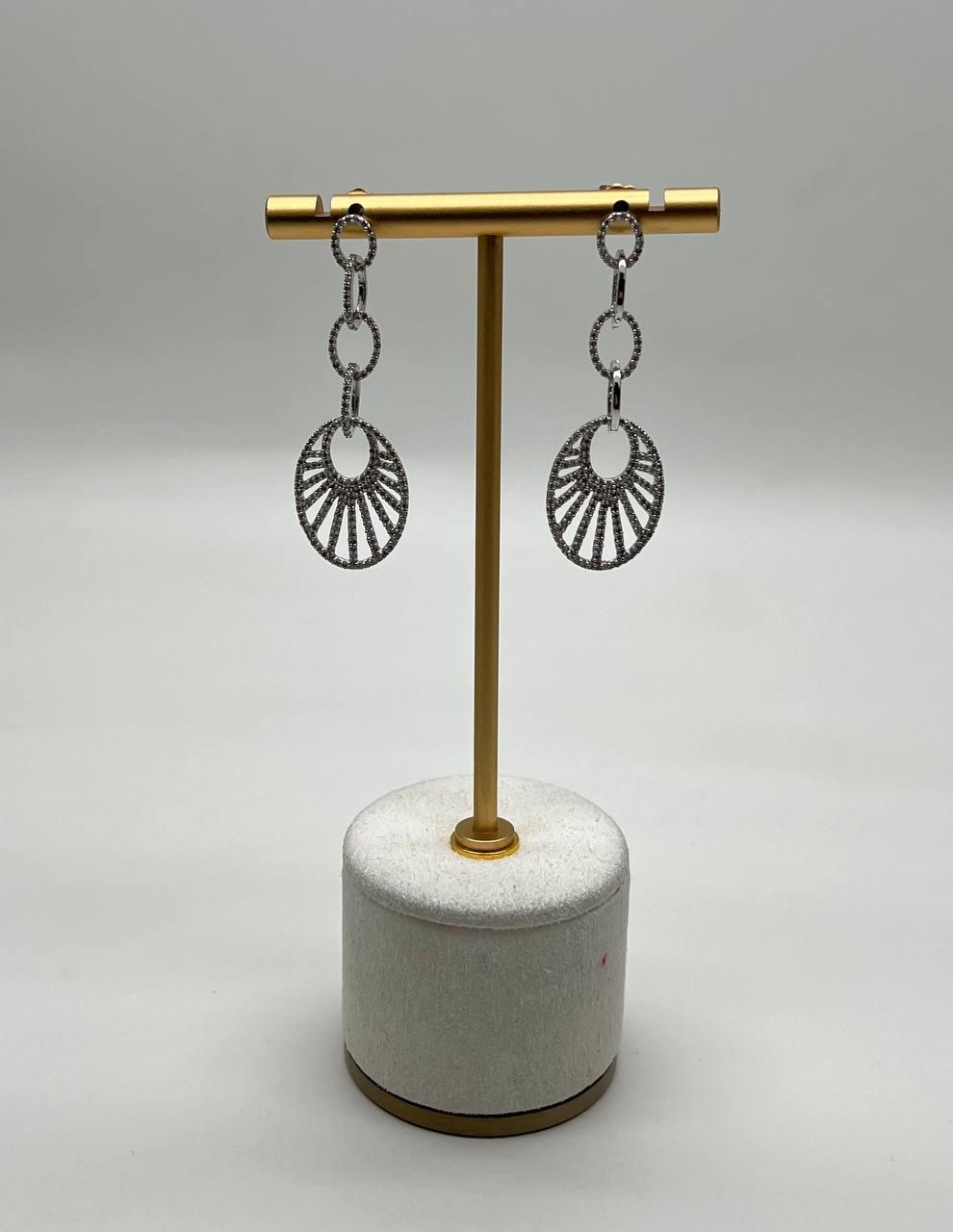 Diamond Sun Ray Halo 14K White Gold Dangle Drop Chandelier Earrings