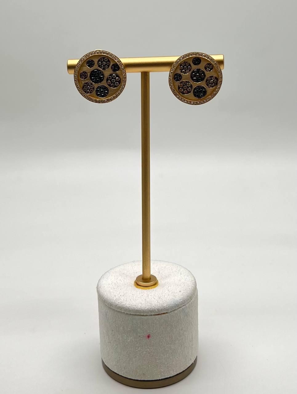 Diamond Pave Galaxy Solar Universal 14K Yellow Gold Statement Unique Earrings