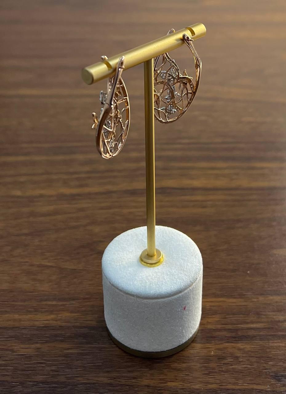 Butterfly Romance Floral Motifs Diamonds 14K Yellow Gold Drop Statement Earrings