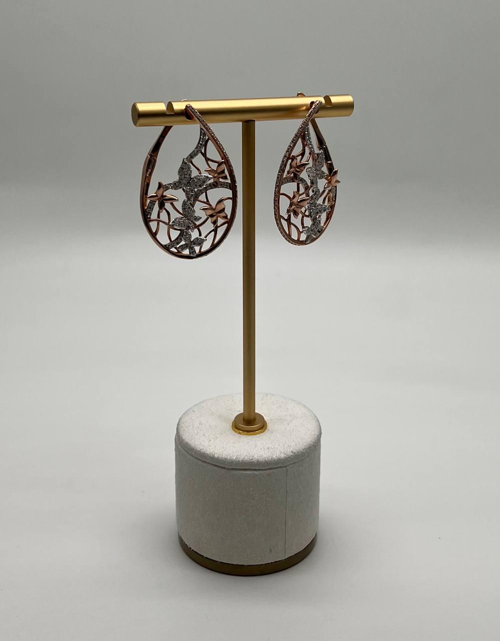 Butterfly Romance Floral Motifs Diamonds 14K Yellow Gold Drop Statement Earrings