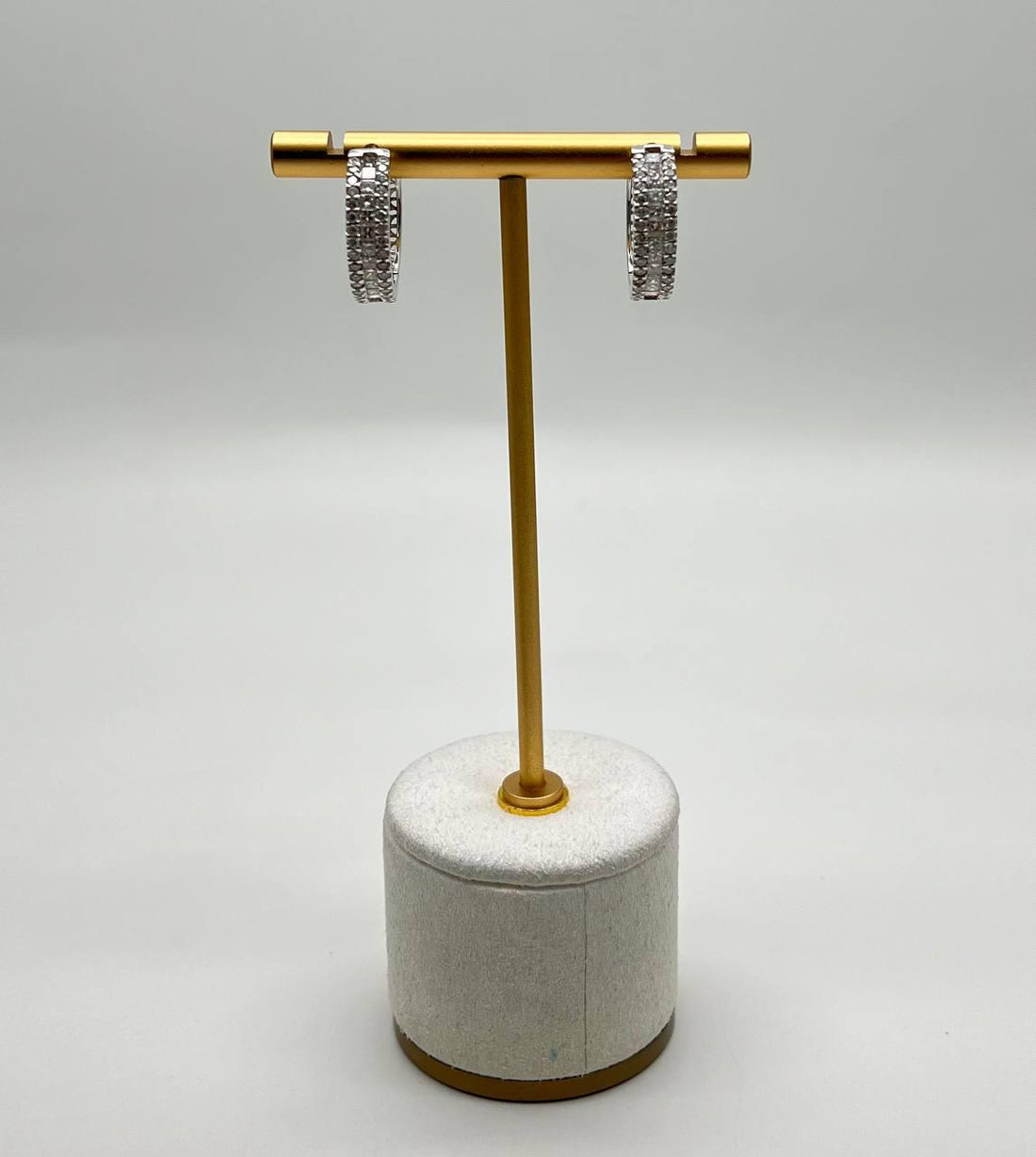 Diamond Baguette Round Pave 14K White Gold Statement Huggie Hoop Earrings