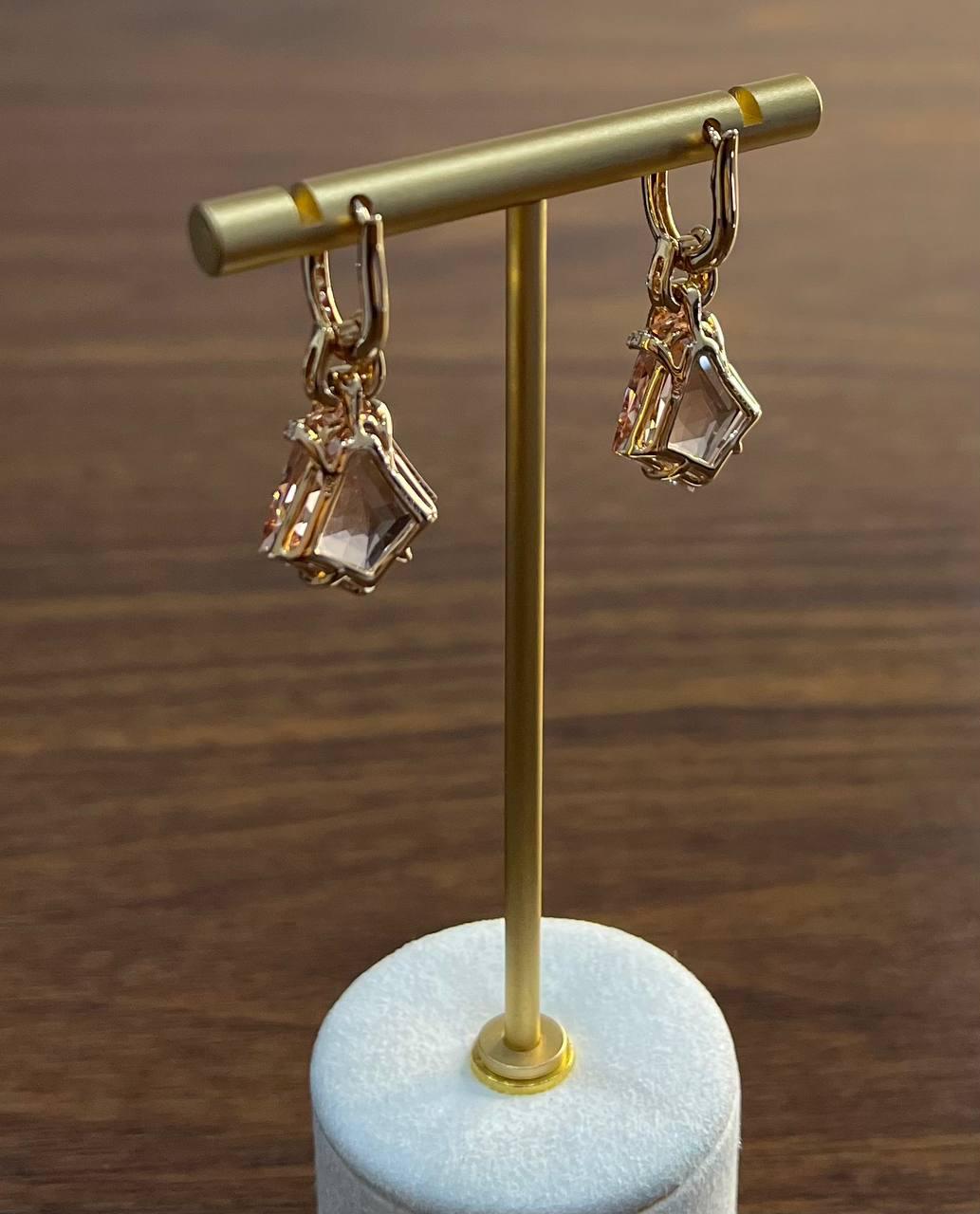 Shield Kite Shape Peach Pink Morganite Diamond Halo 18K Rose Gold Fancy Earrings