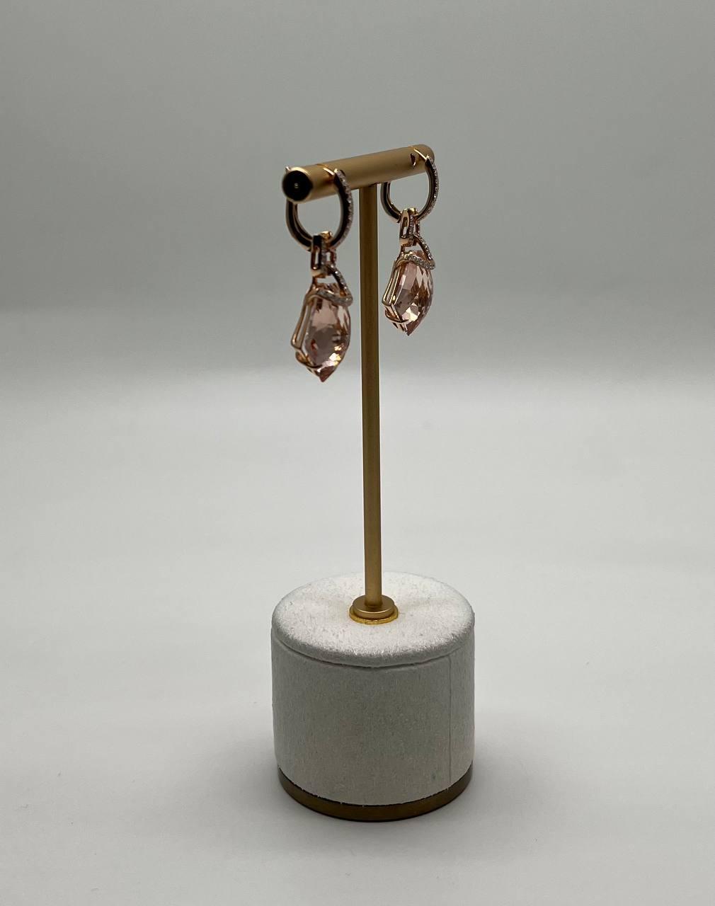 Shield Kite Shape Peach Pink Morganite Diamond Halo 18K Rose Gold Fancy Earrings
