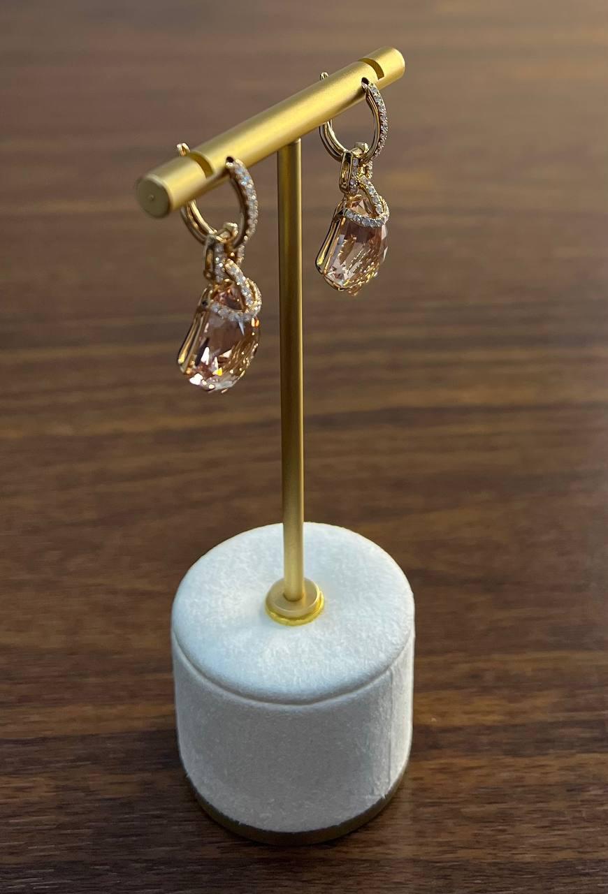 Shield Kite Shape Peach Pink Morganite Diamond Halo 18K Rose Gold Fancy Earrings